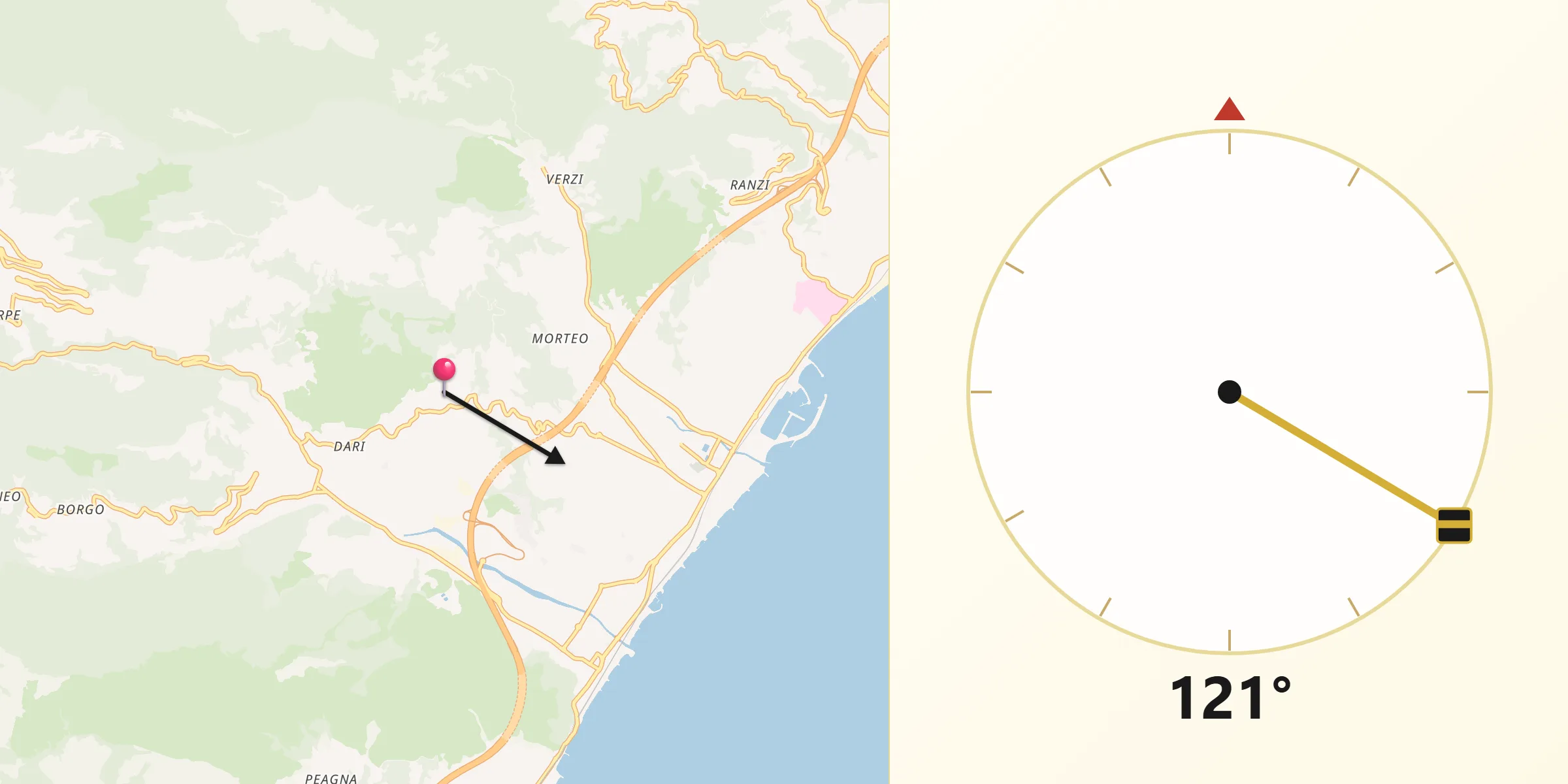 Direzione della Qibla da Boissano