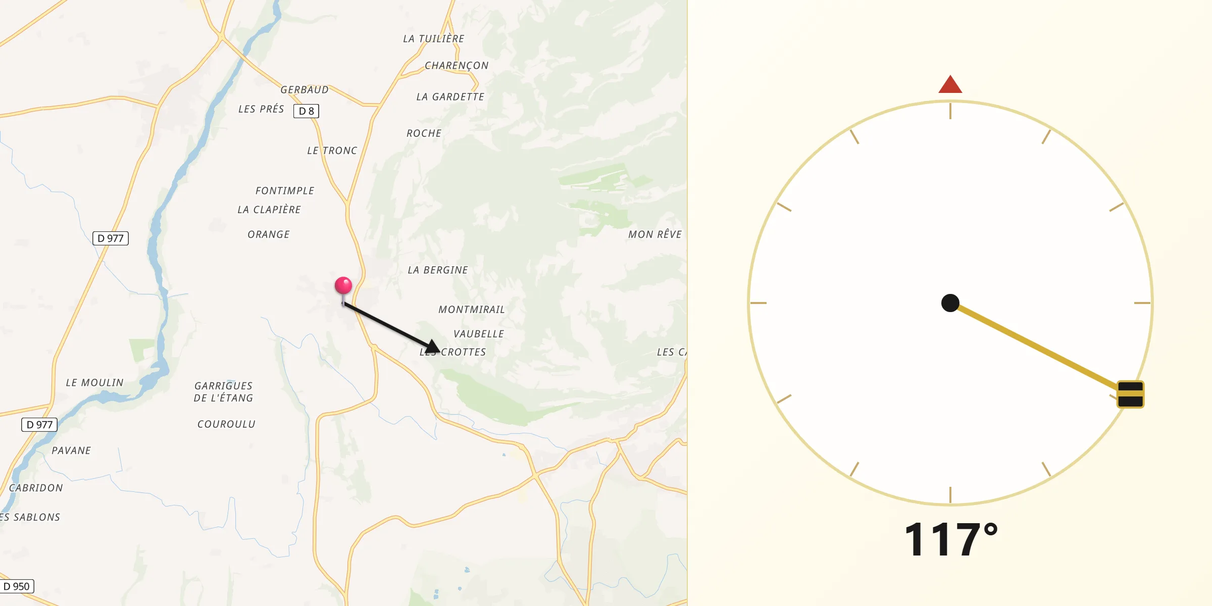 Direction vers la Qibla depuis Vacqueyras