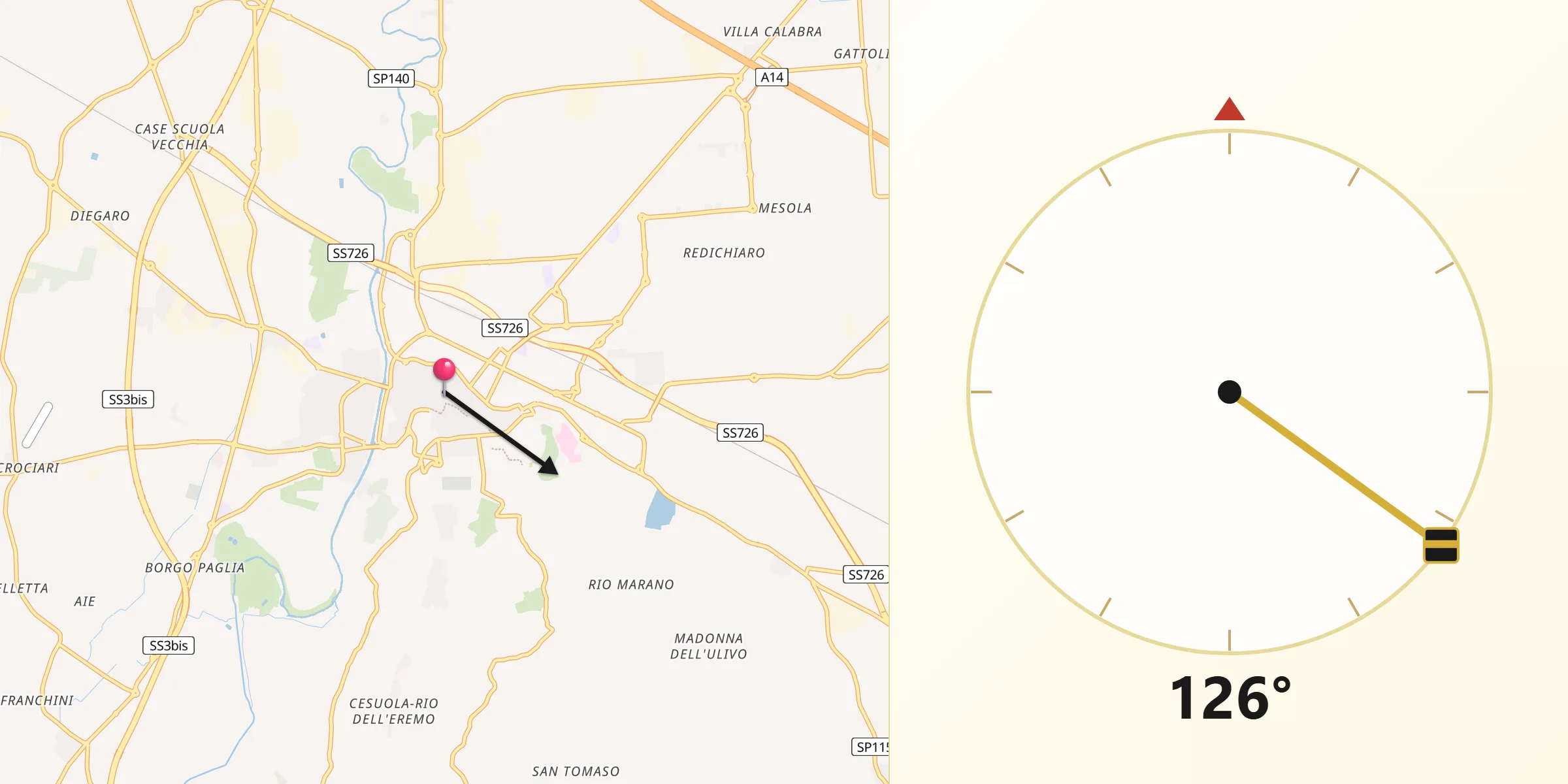 Direzione della Qibla da Cesena