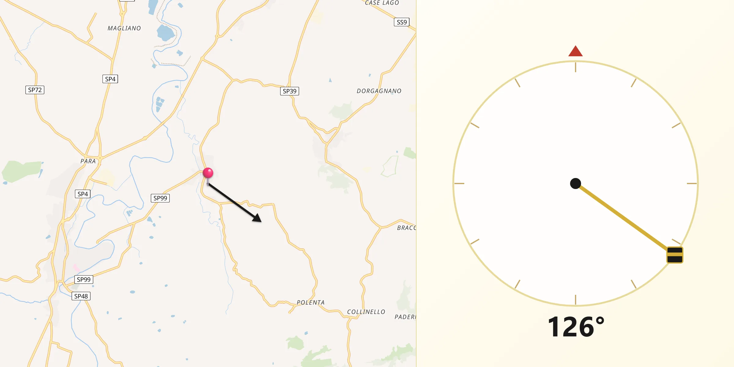 Direzione della Qibla da Fratta Terme