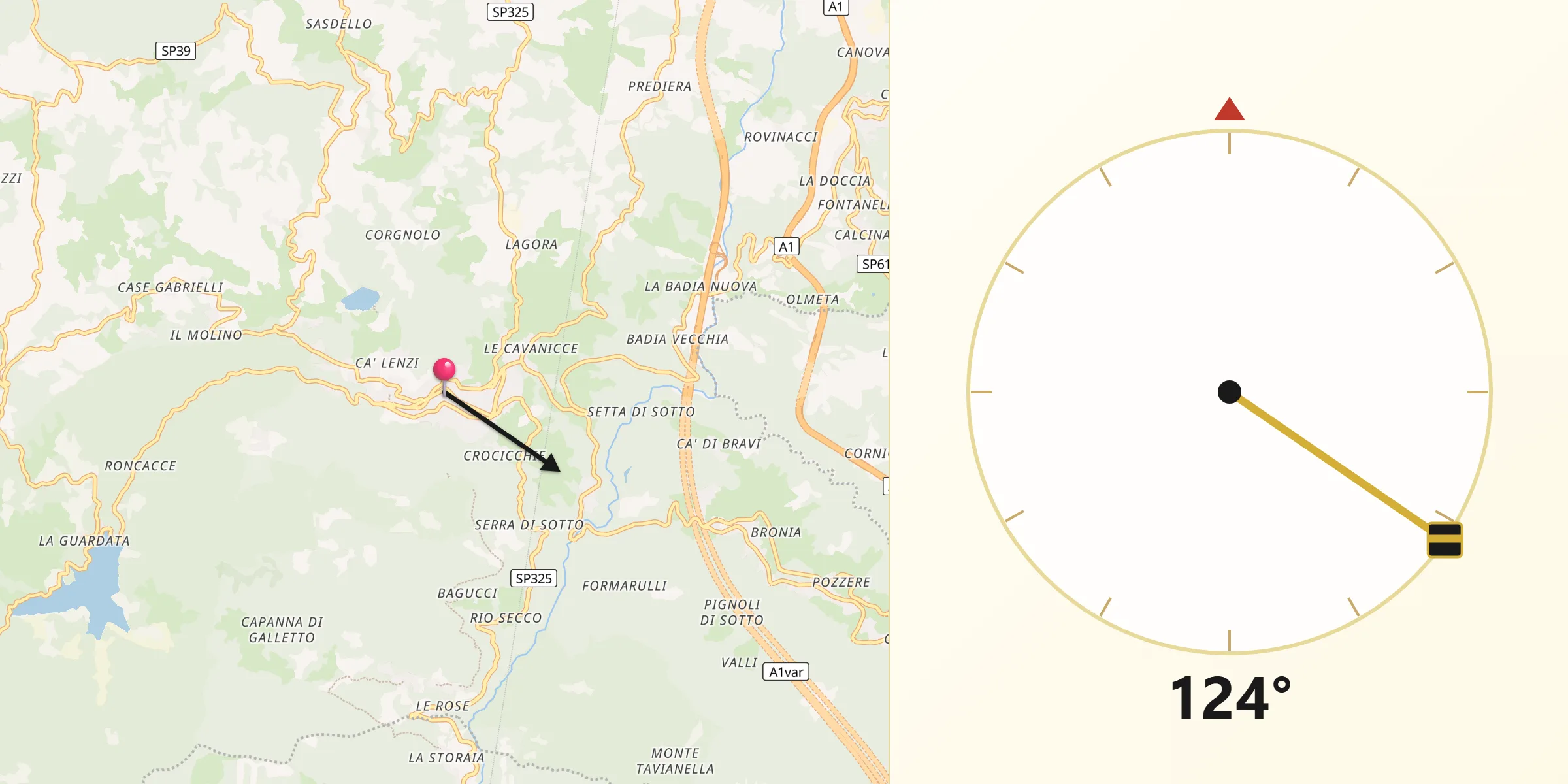 Direzione della Qibla da Castiglione dei Pepoli