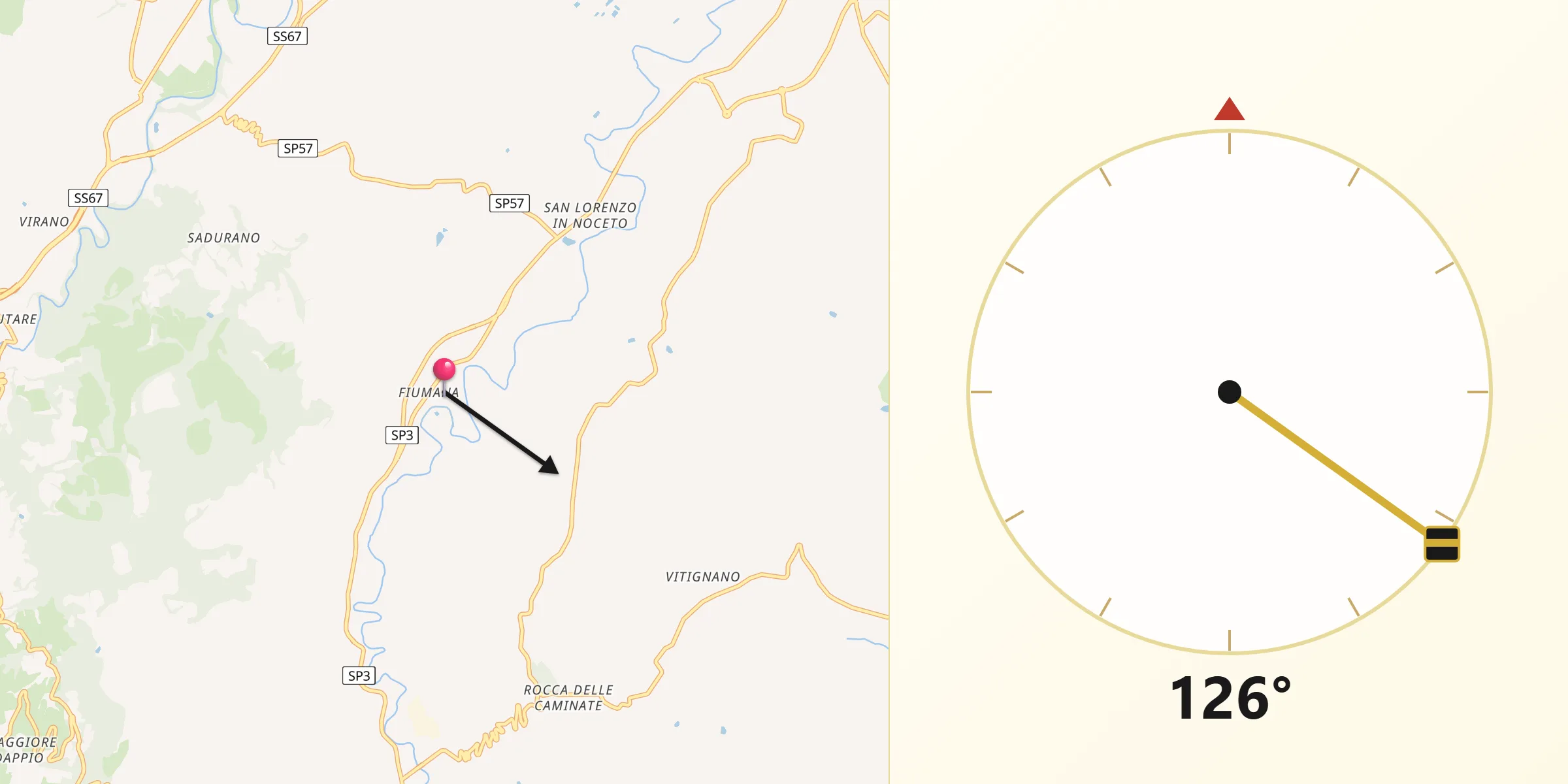Direzione della Qibla da Fiumana