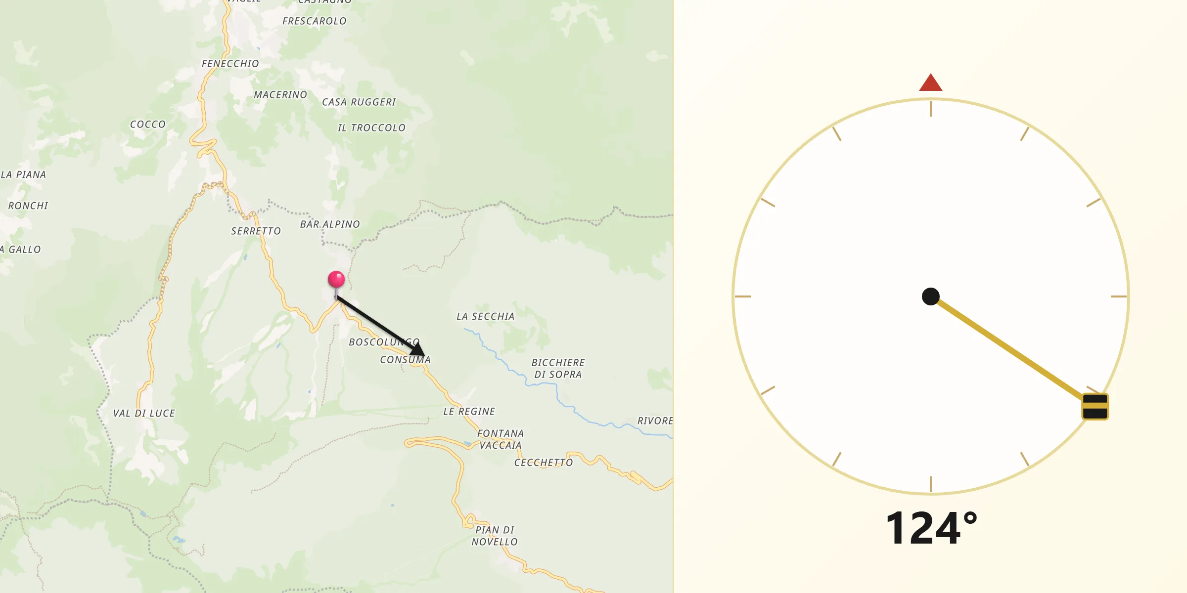 Direzione della Qibla da Abetone