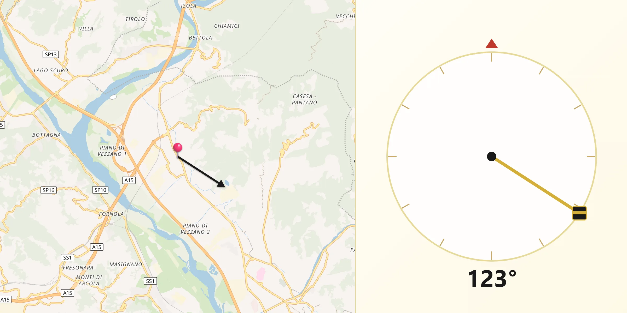 Direzione della Qibla da Santo Stefano di Magra