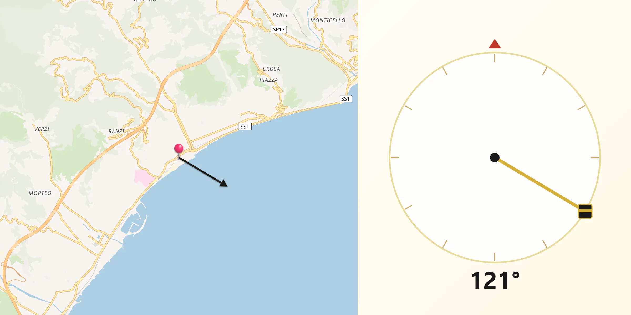 Direzione della Qibla da Pietra Ligure
