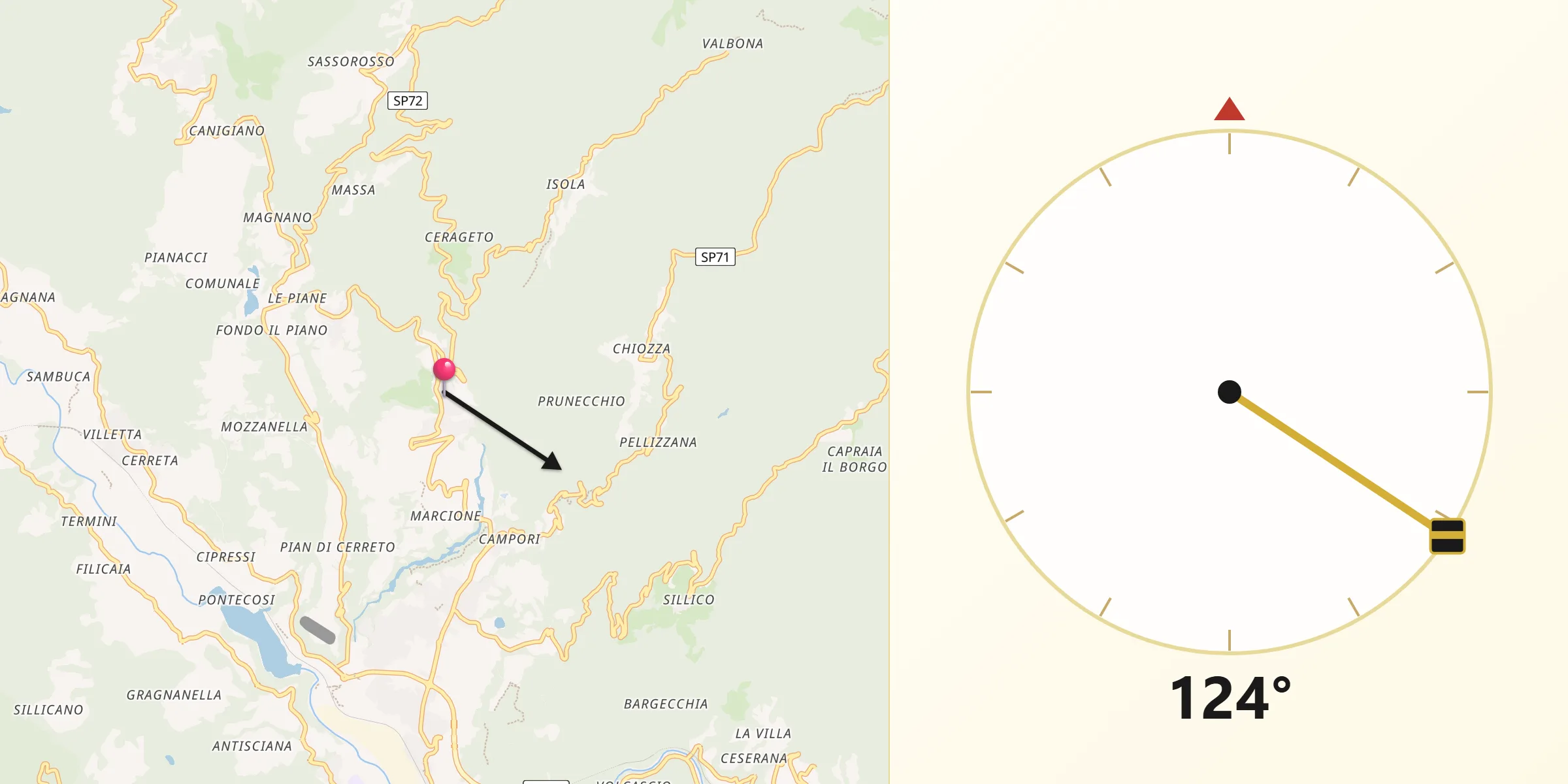 Direzione della Qibla da Castiglione di Garfagnana