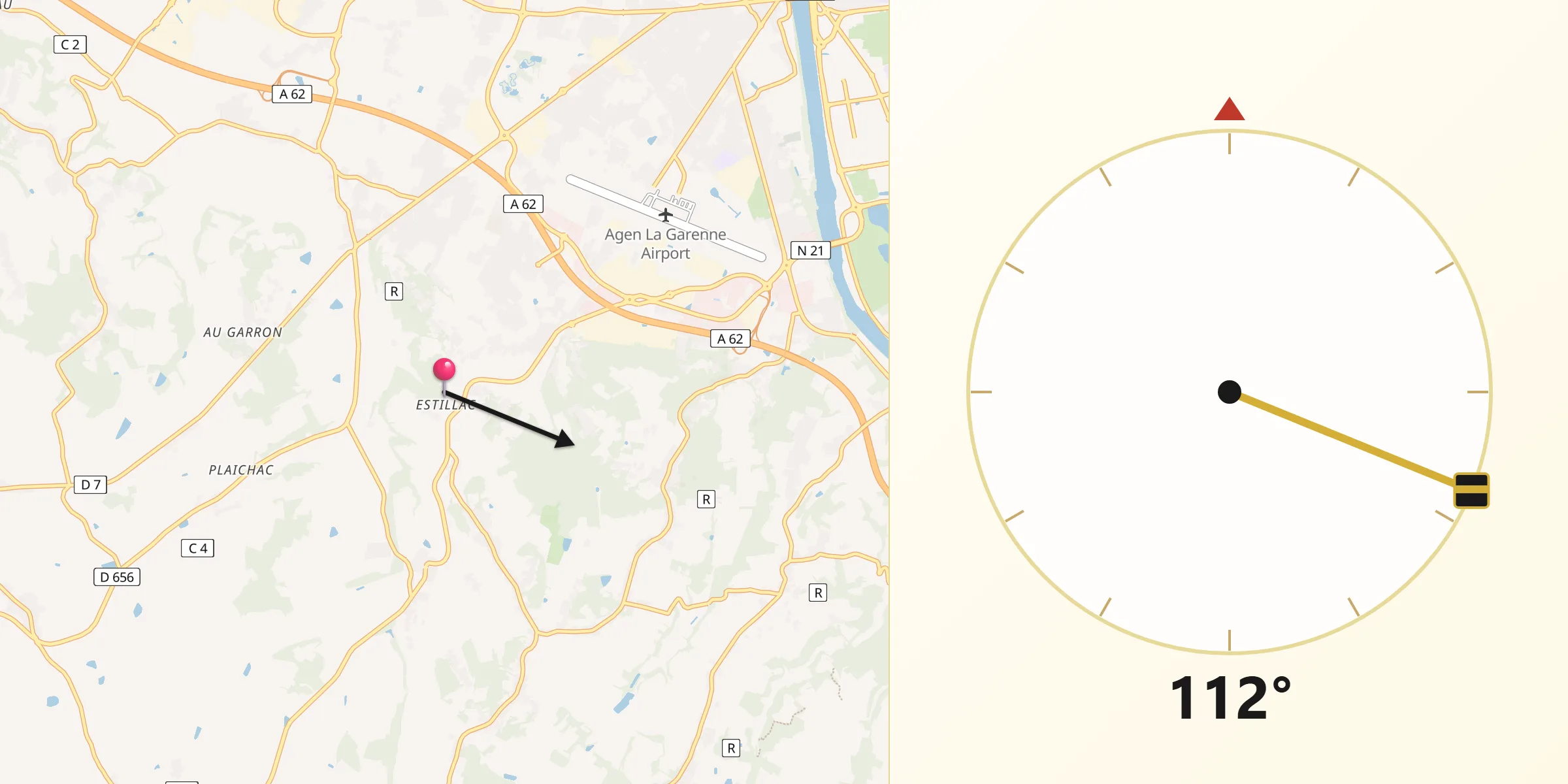 Direction vers la Qibla depuis Estillac
