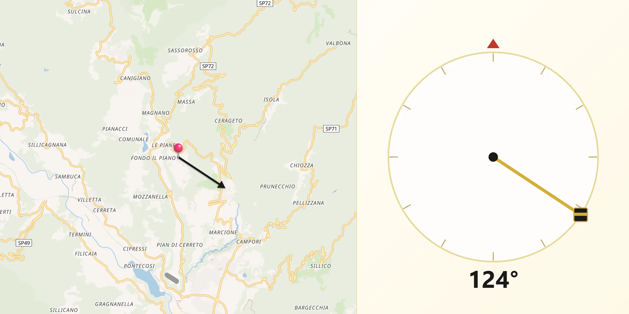 Direzione della Qibla da Villa Collemandina