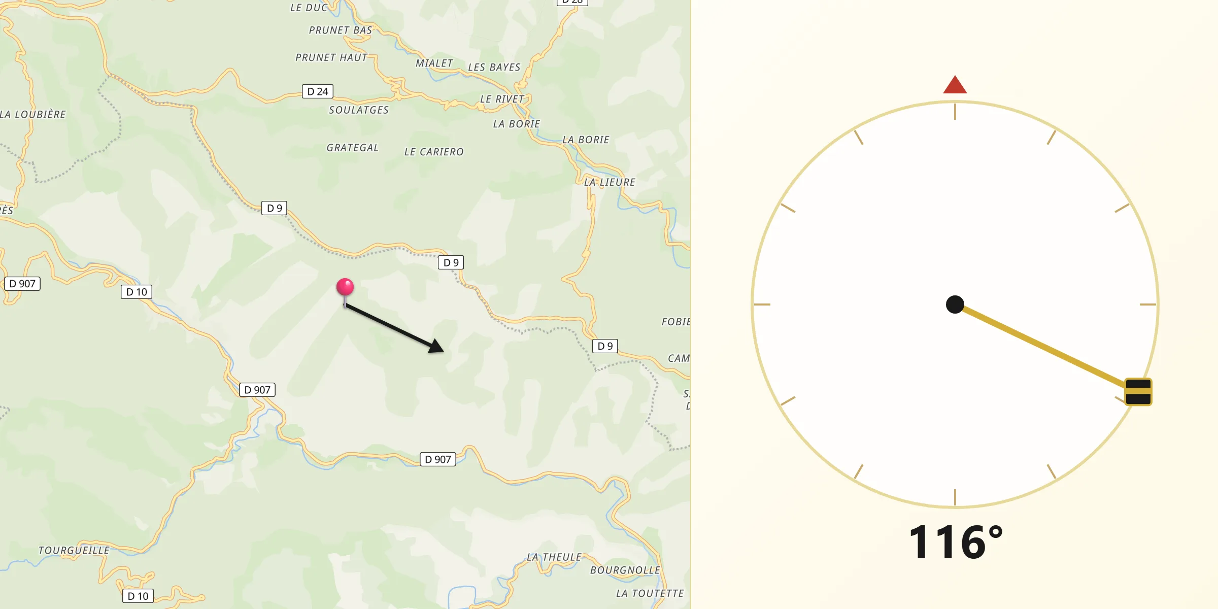 Direction vers la Qibla depuis Moissac-Vallée-Française