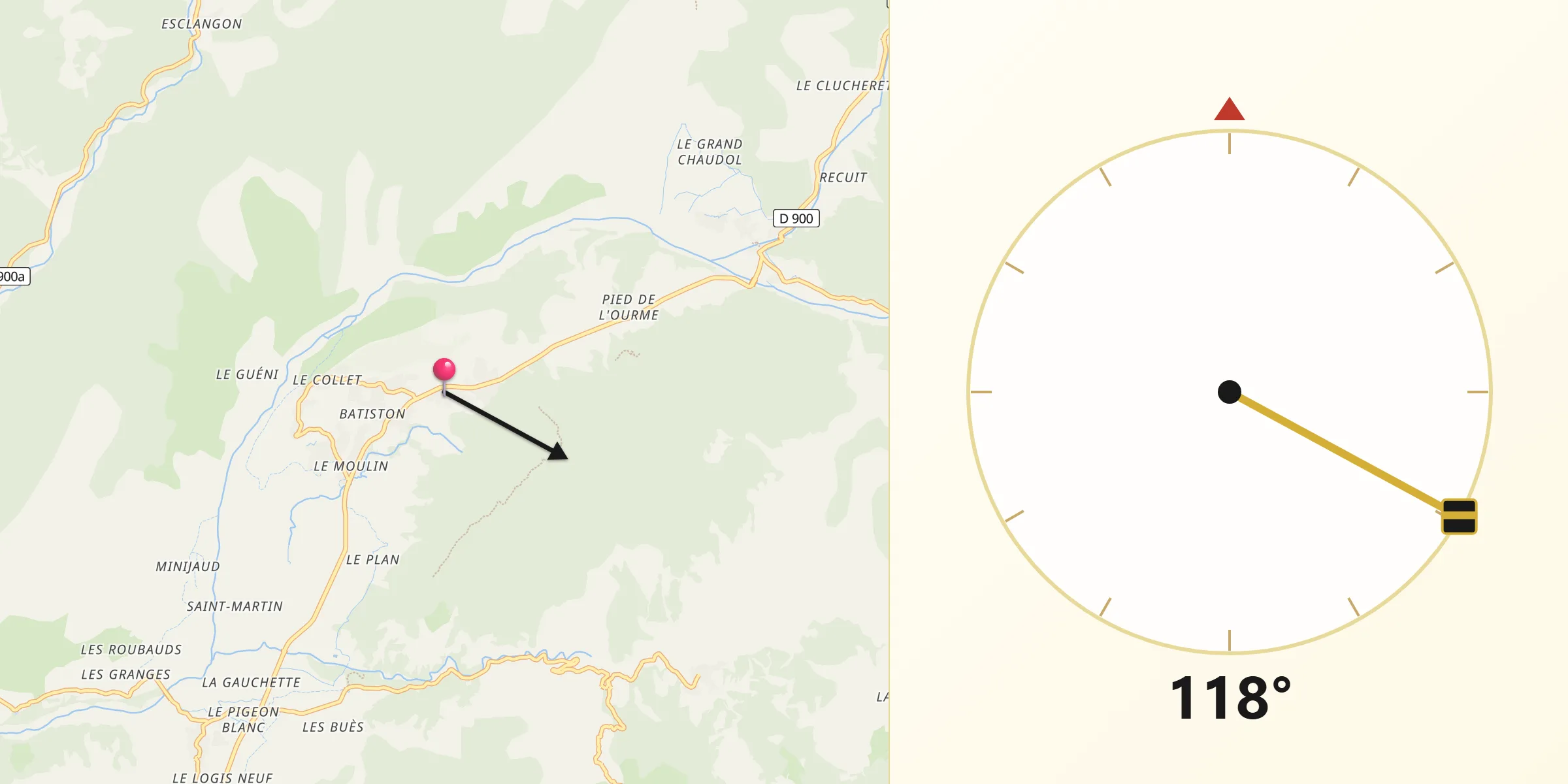 Direction vers la Qibla depuis Le Brusquet