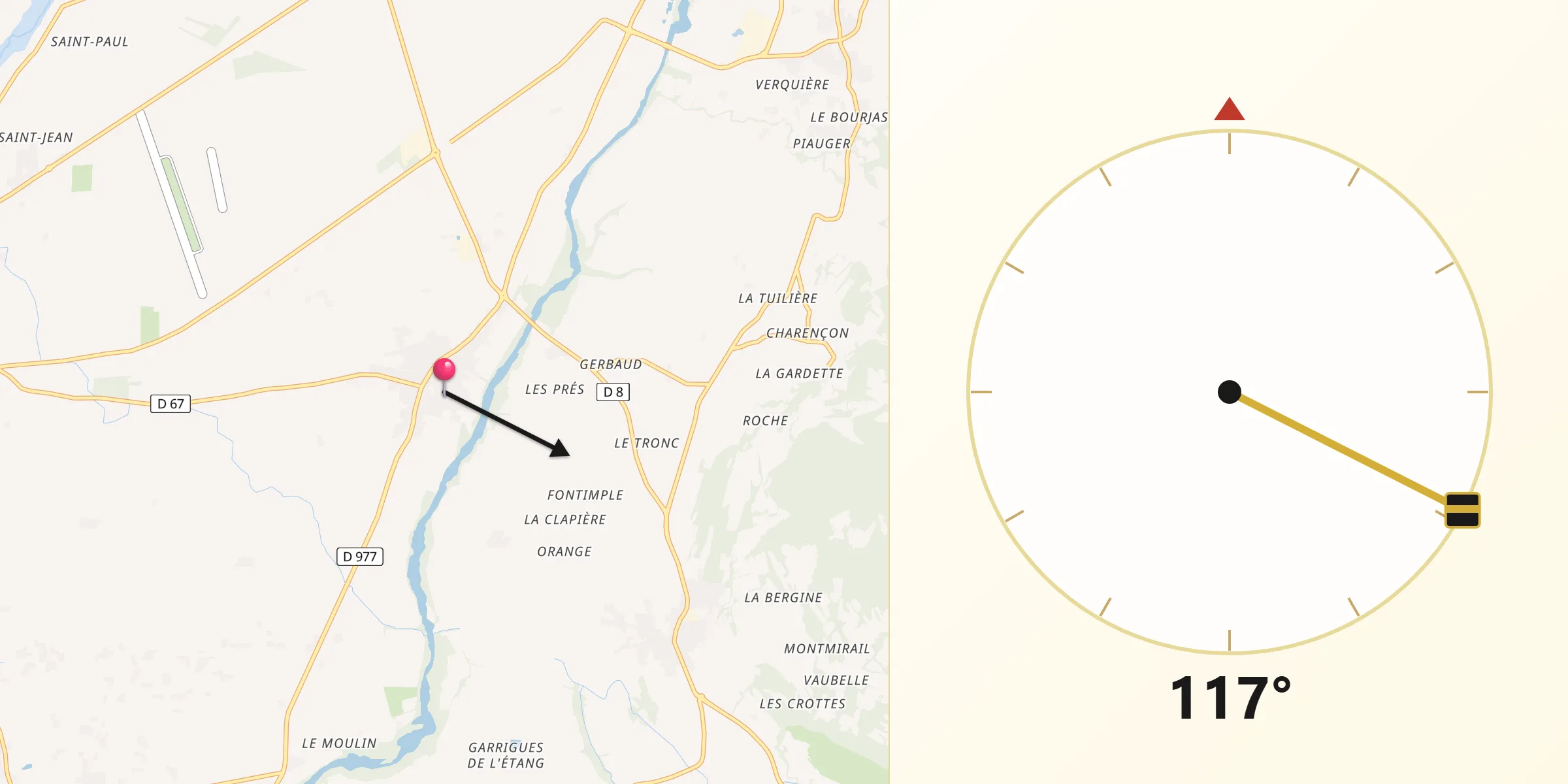 Direction vers la Qibla depuis Violès