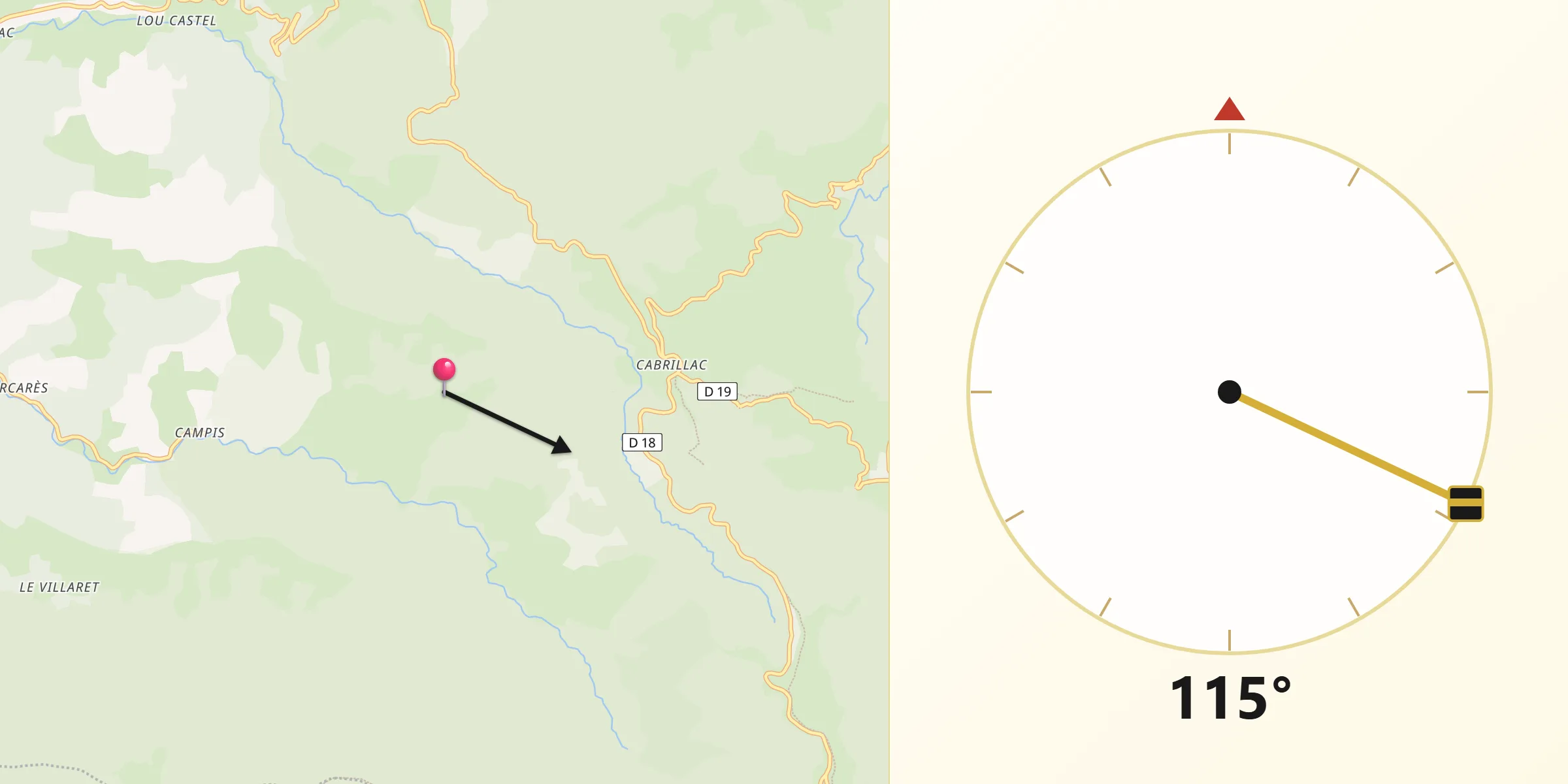 Direction vers la Qibla depuis Bassurels