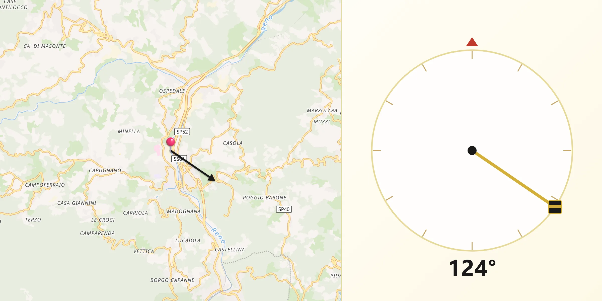 Direzione della Qibla da Porretta Terme