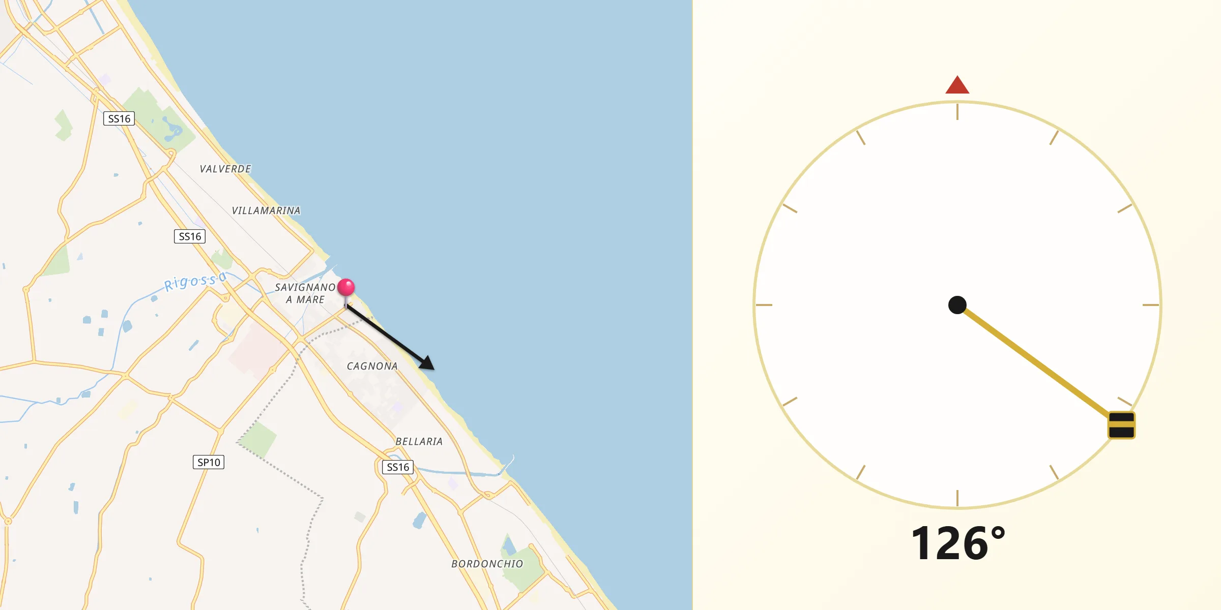 Direzione della Qibla da San Mauro a Mare
