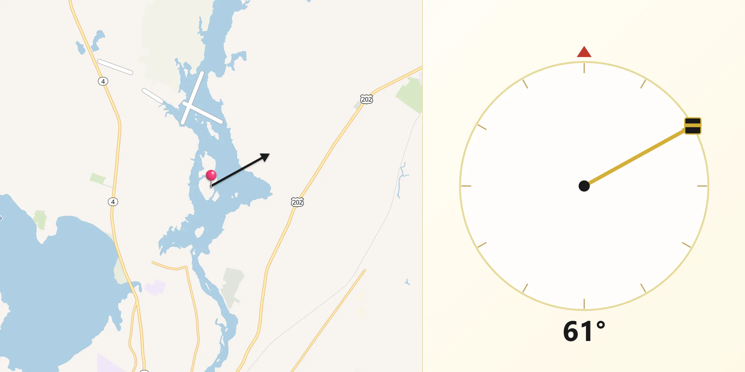 Qibla Direction from Androscoggin
