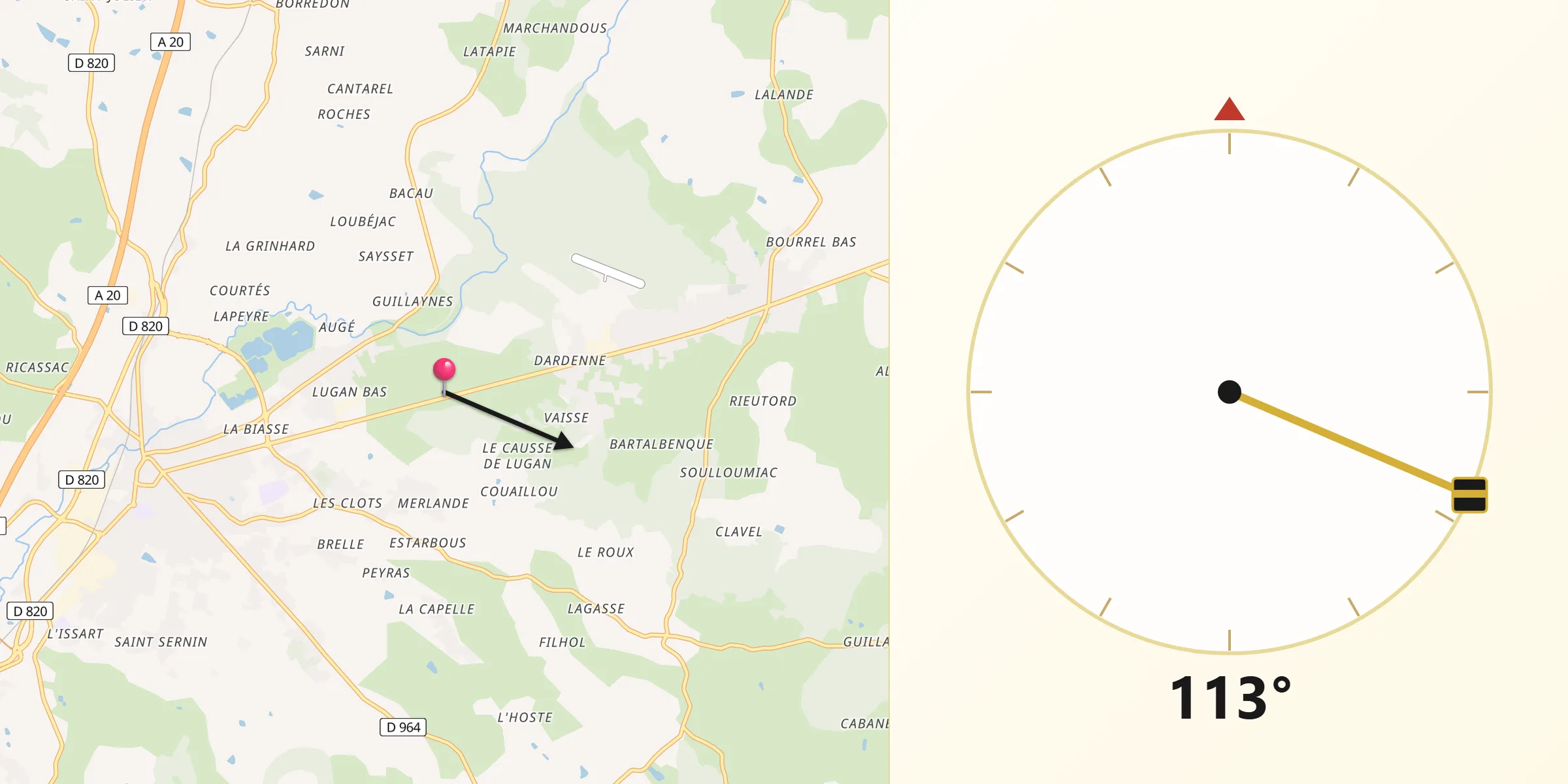 Direction vers la Qibla depuis Monteils
