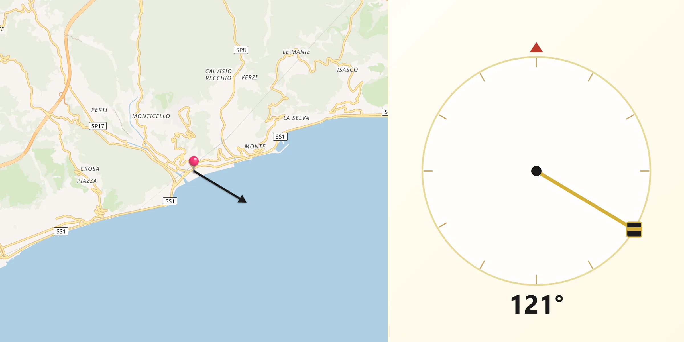Direzione della Qibla da Finale Ligure
