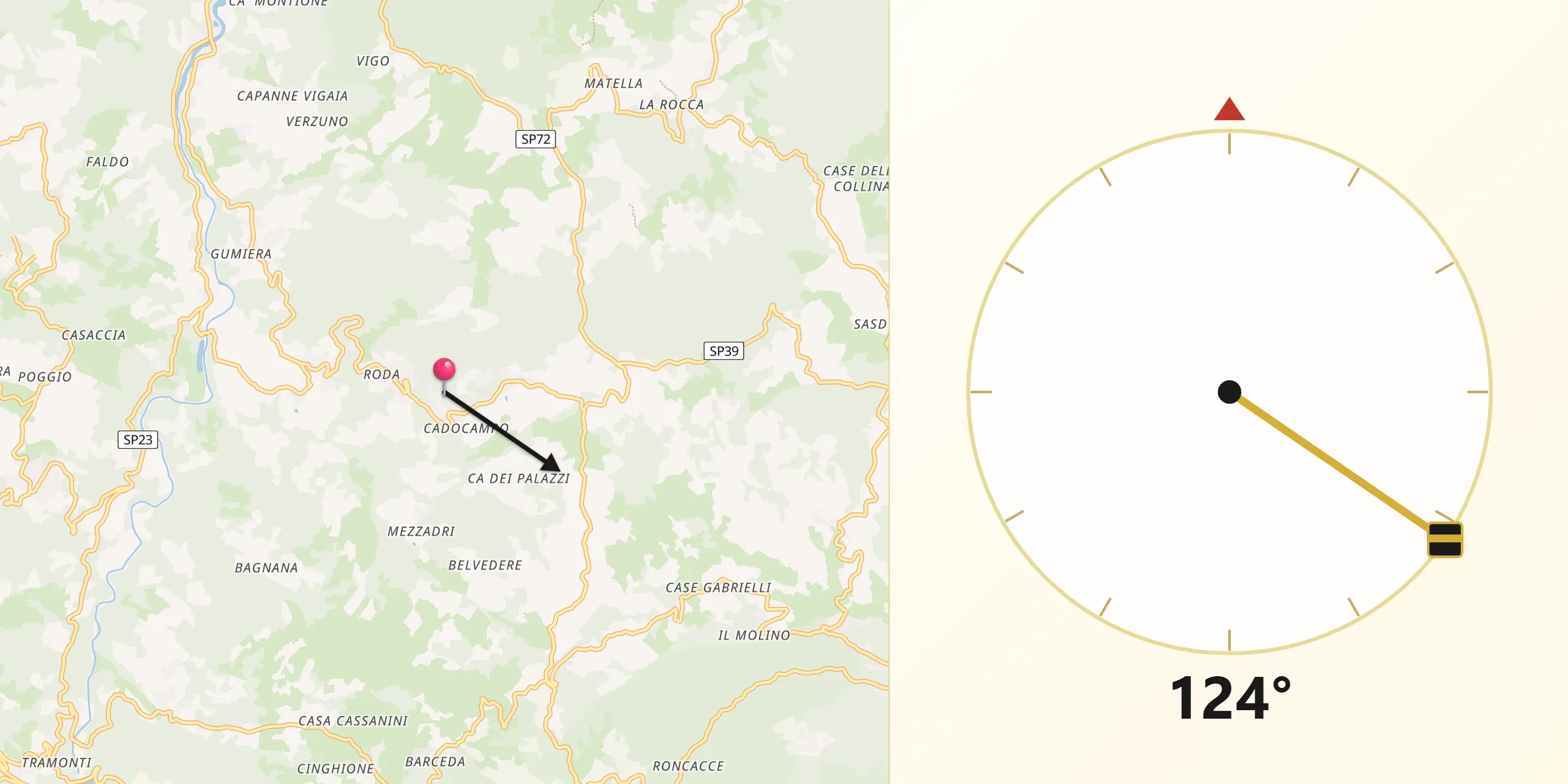 Direzione della Qibla da Camugnano