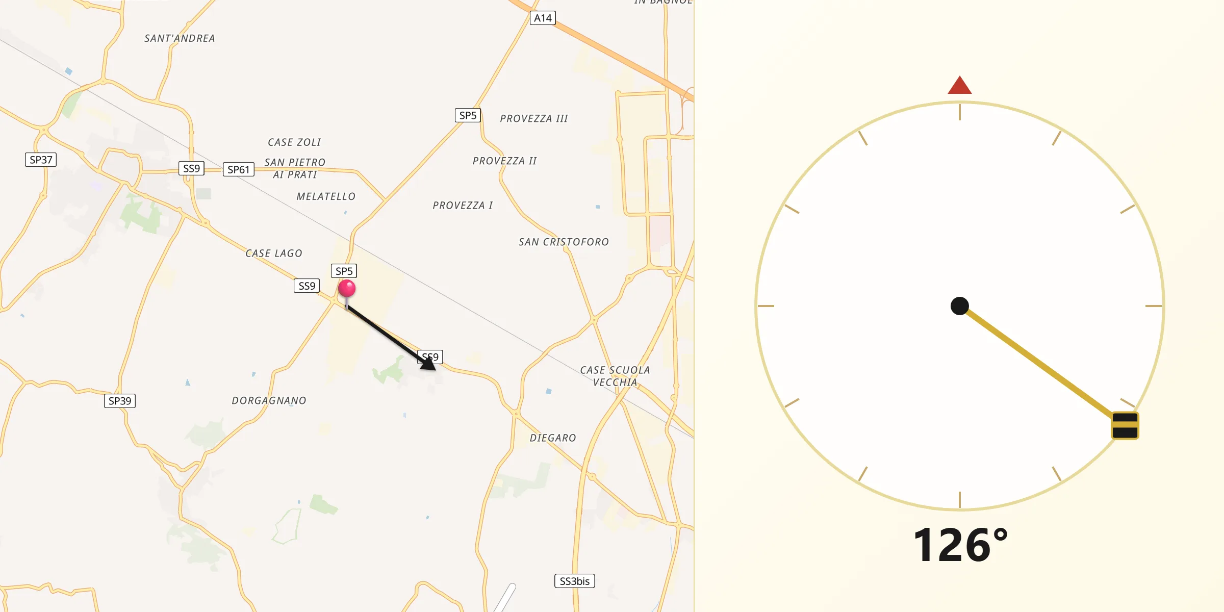 Direzione della Qibla da Panighina