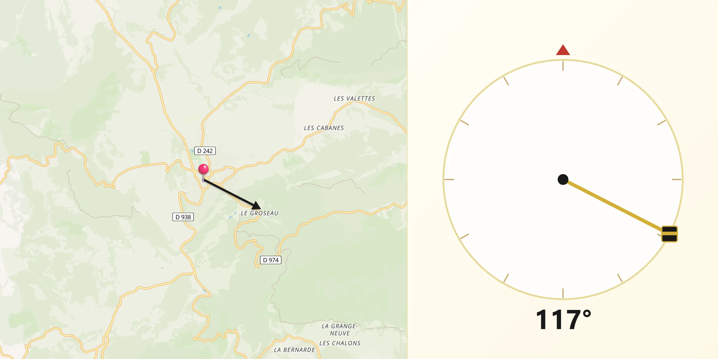 Direction vers la Qibla depuis Malaucène