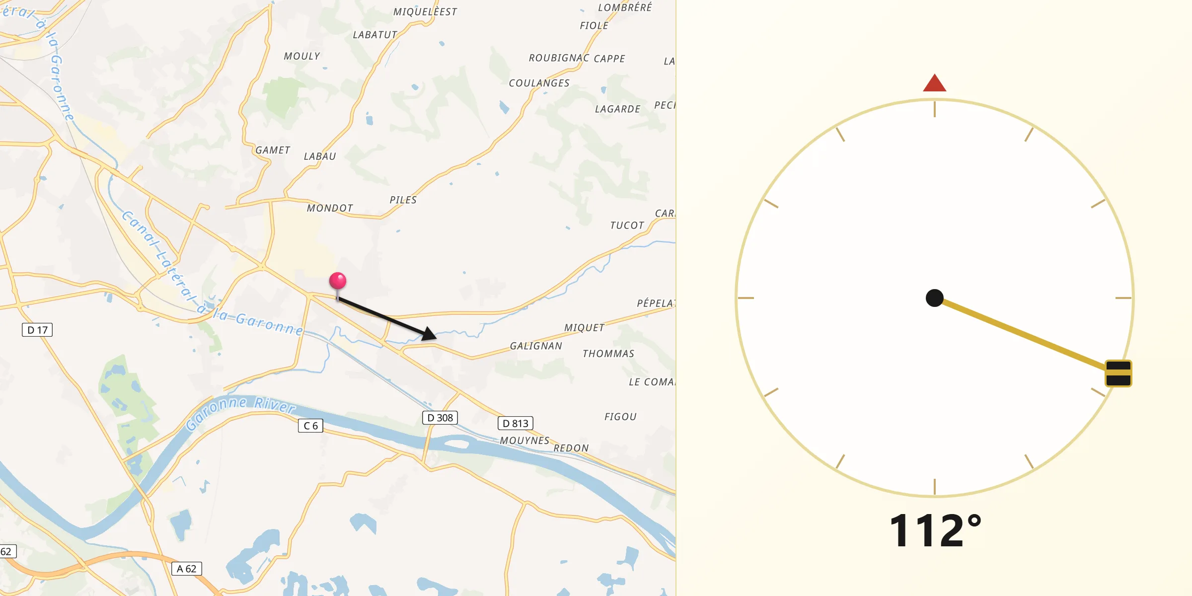 Direction vers la Qibla depuis Castelculier