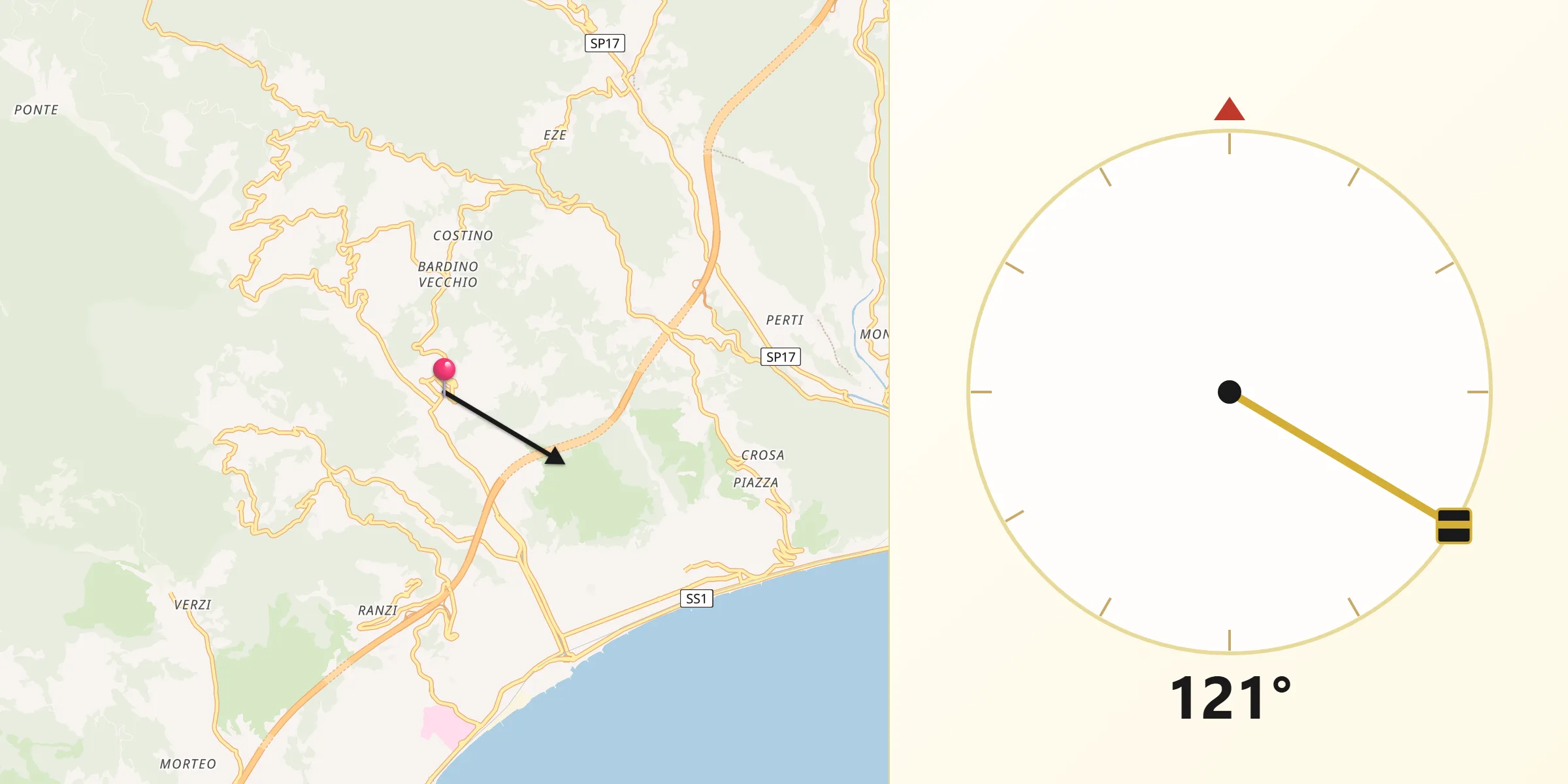 Direzione della Qibla da Tovo San Giacomo