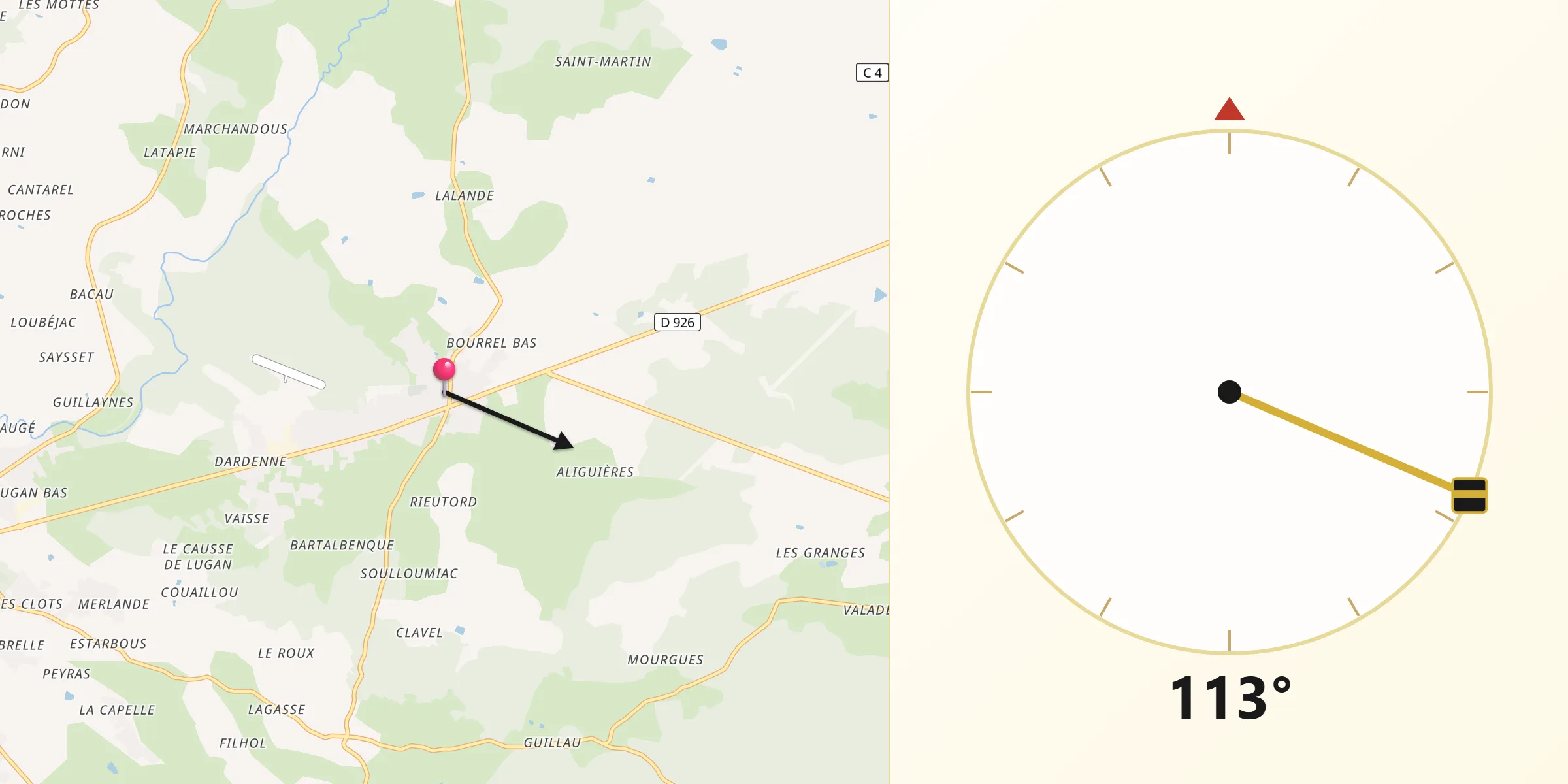 Direction vers la Qibla depuis Septfonds
