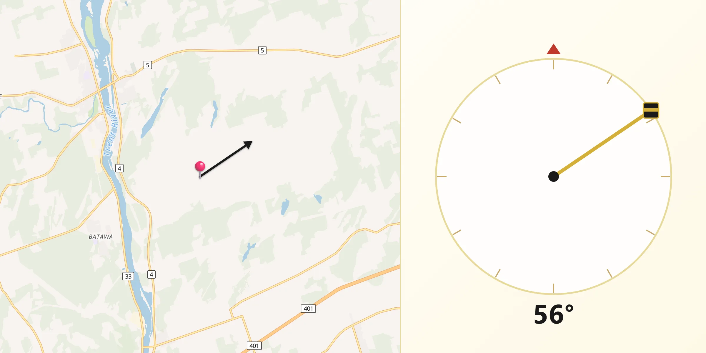 Qibla Direction from Quinte West