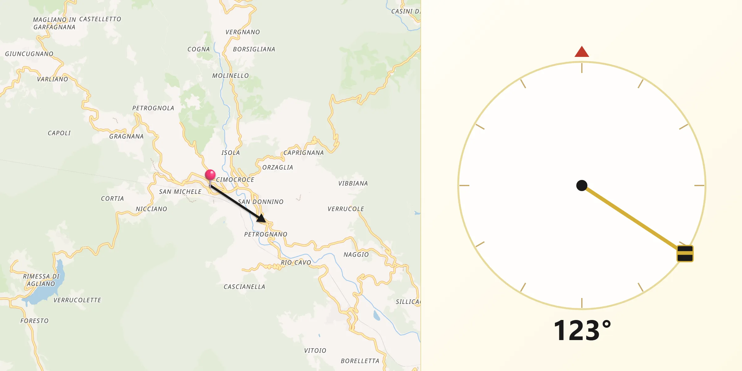 Direzione della Qibla da Piazza al Serchio-San Michele