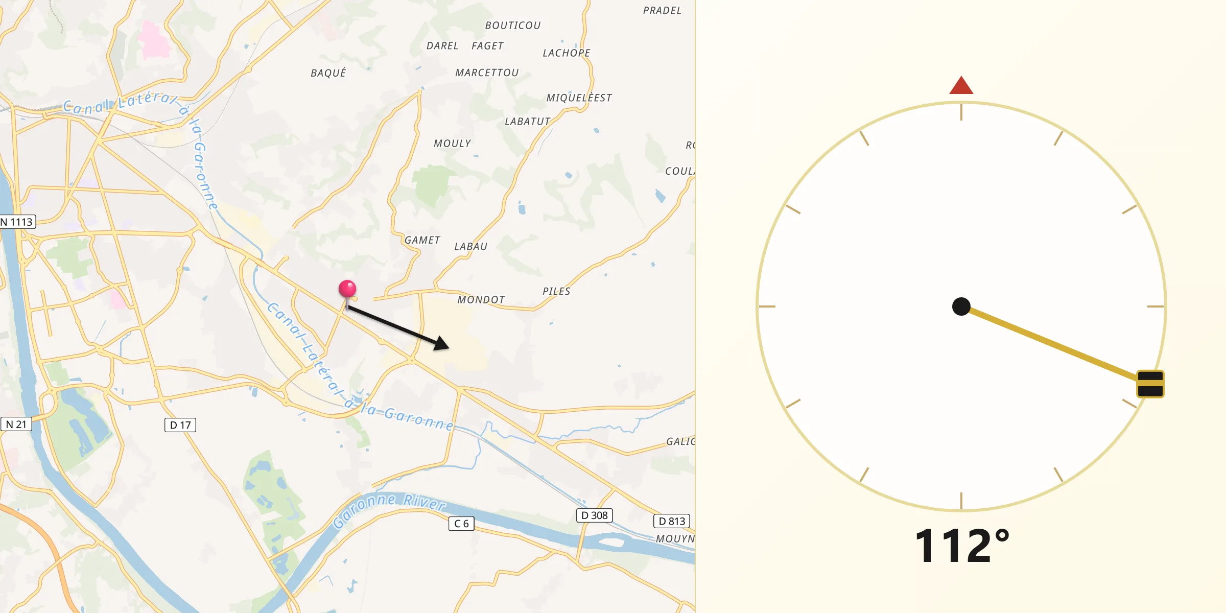 Direction vers la Qibla depuis Bon-Encontre