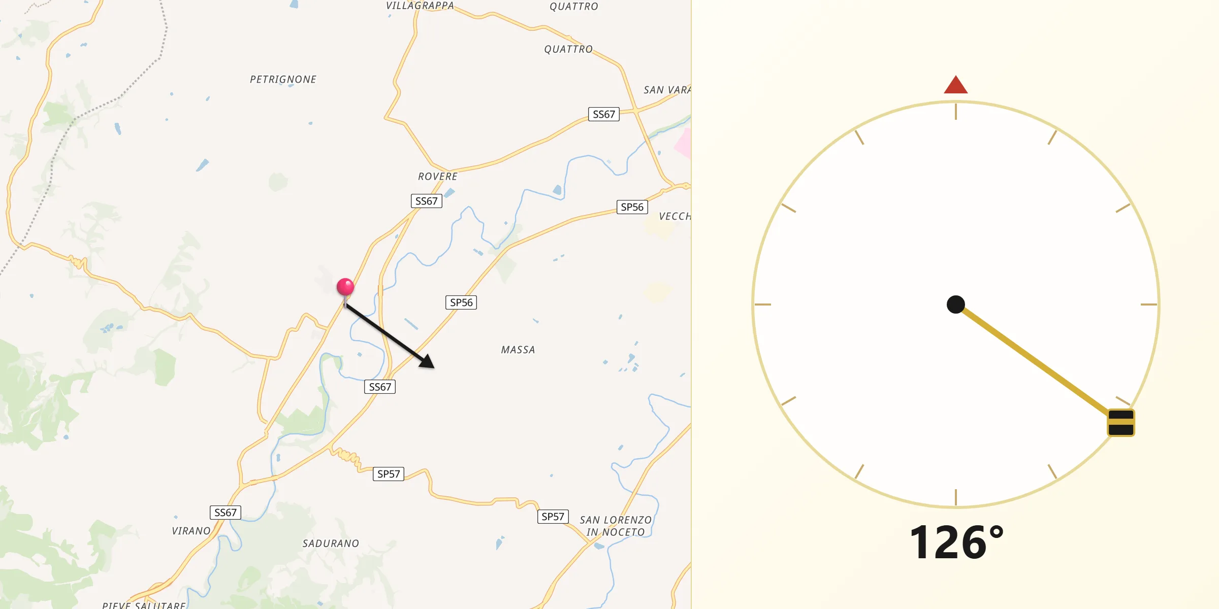 Direzione della Qibla da Castrocaro Terme e Terra del Sole