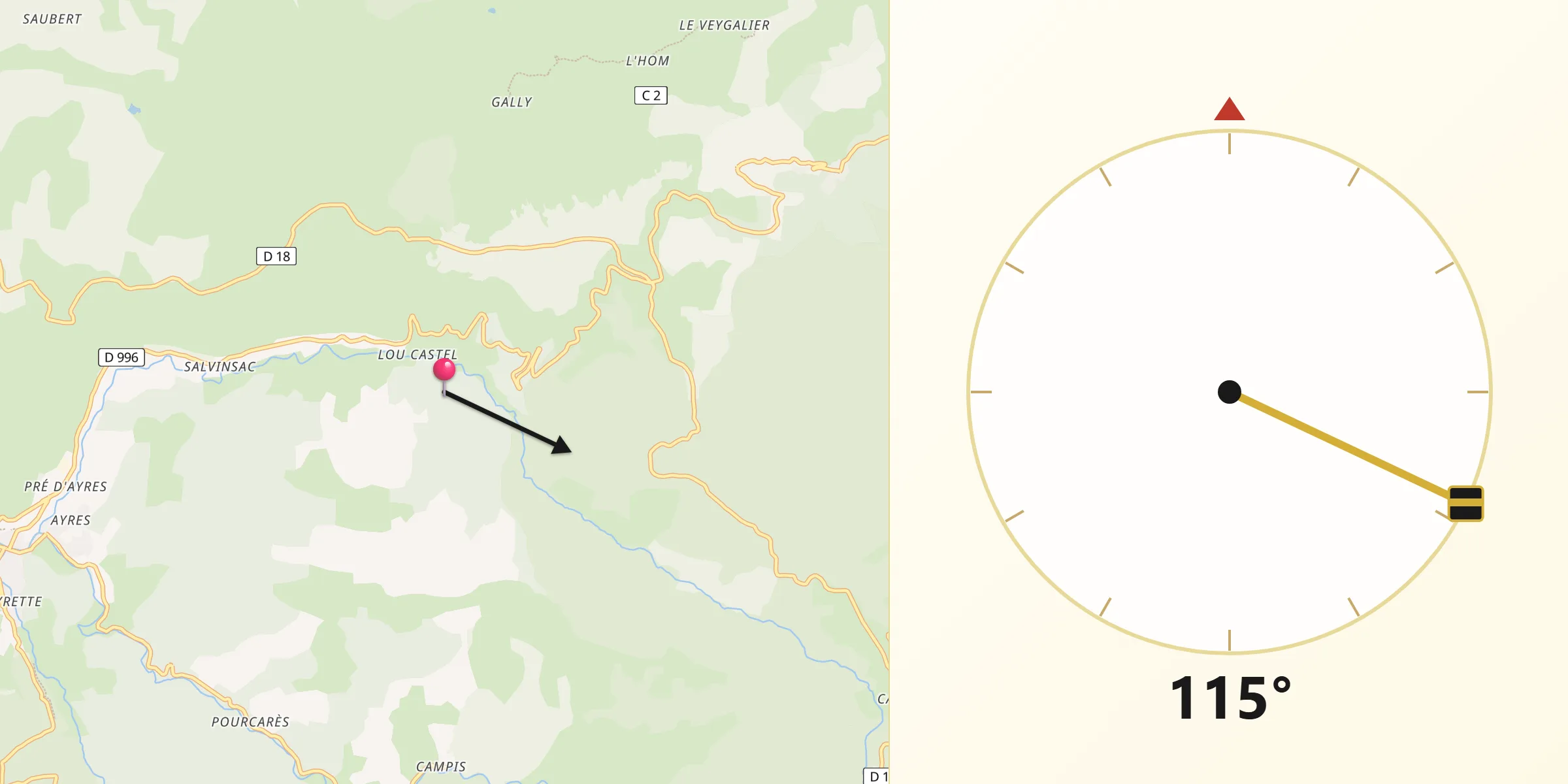 Direction vers la Qibla depuis Rousses
