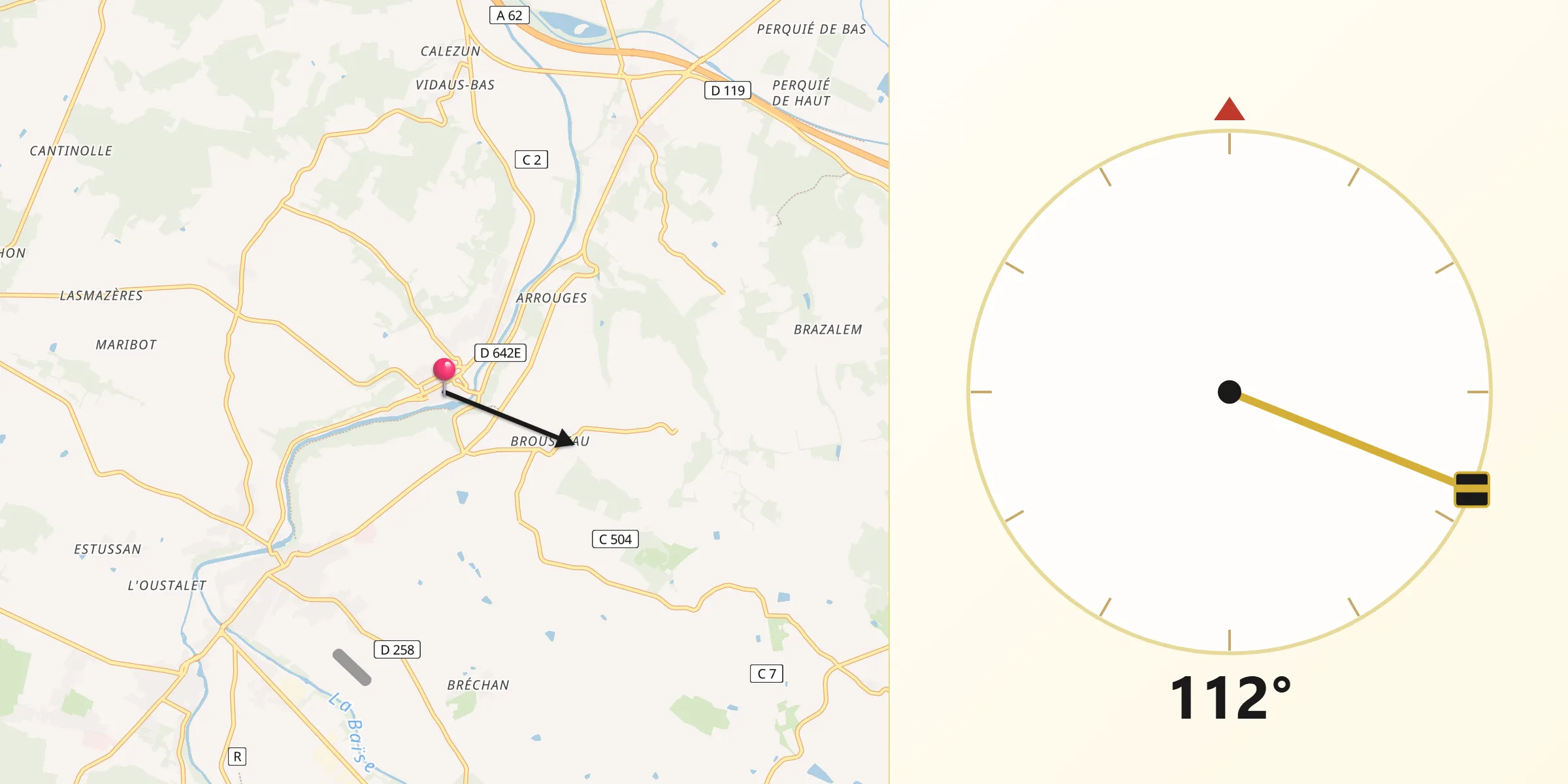 Direction vers la Qibla depuis Vianne
