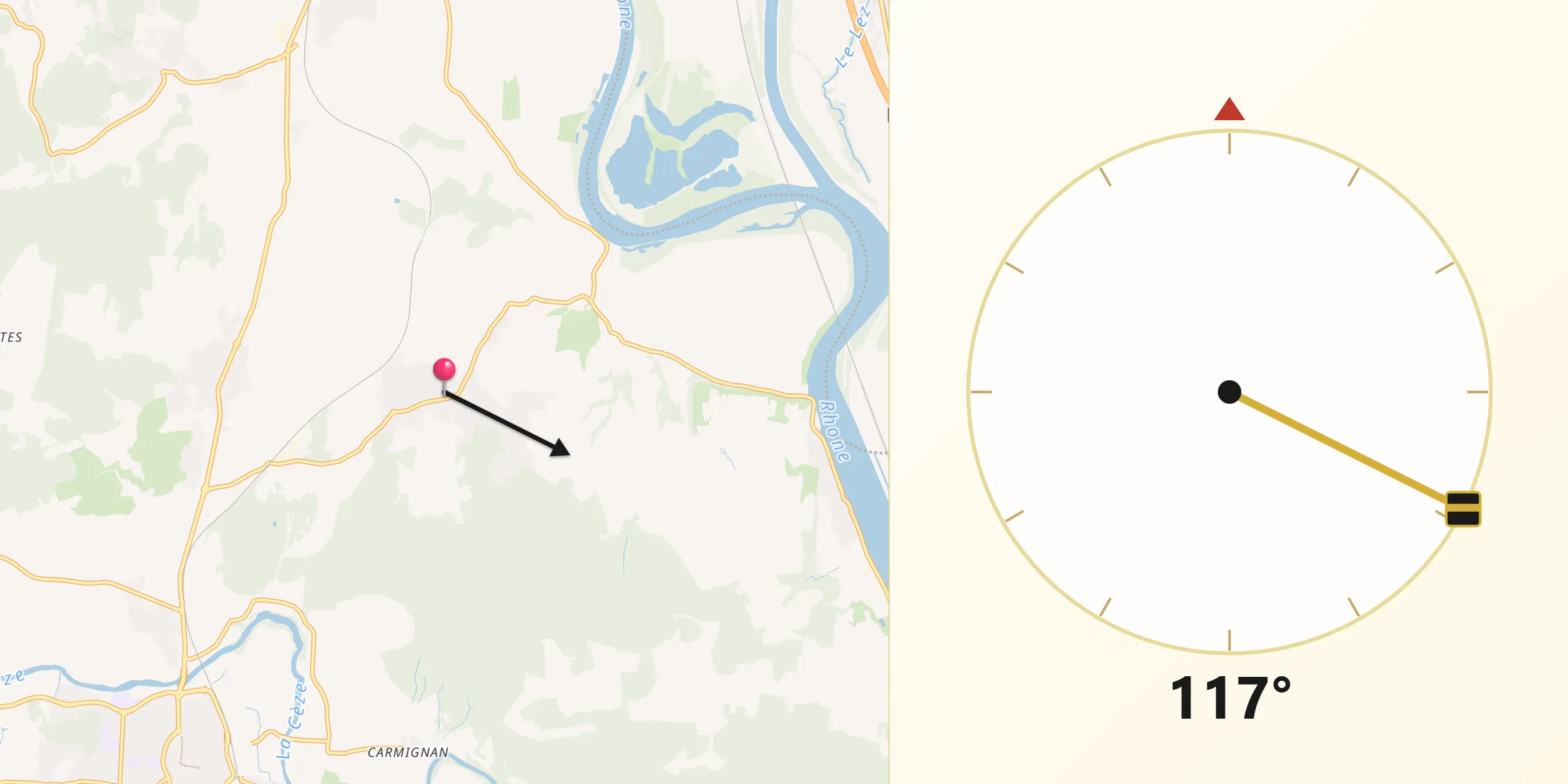 Direction vers la Qibla depuis Vénéjan