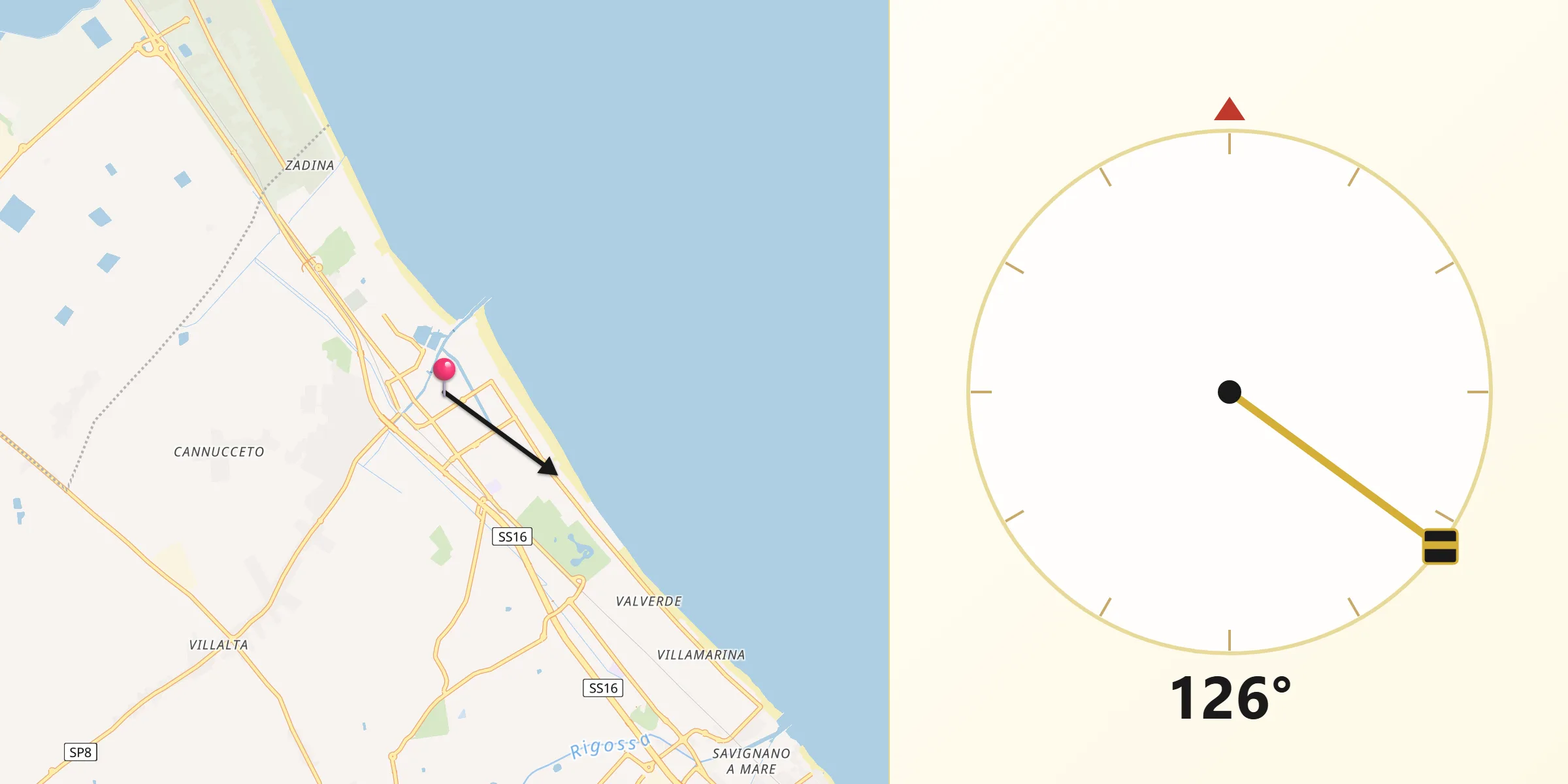Direzione della Qibla da Cesenatico