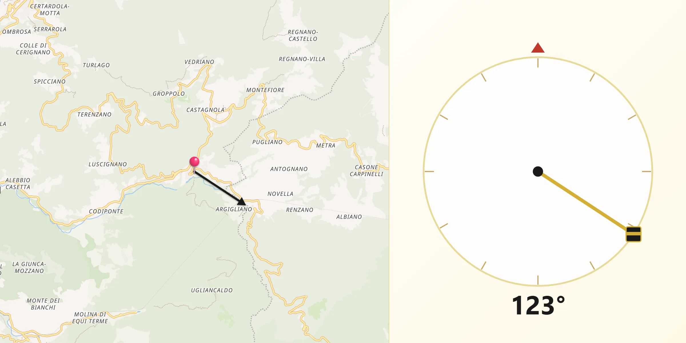 Direzione della Qibla da Casola in Lunigiana
