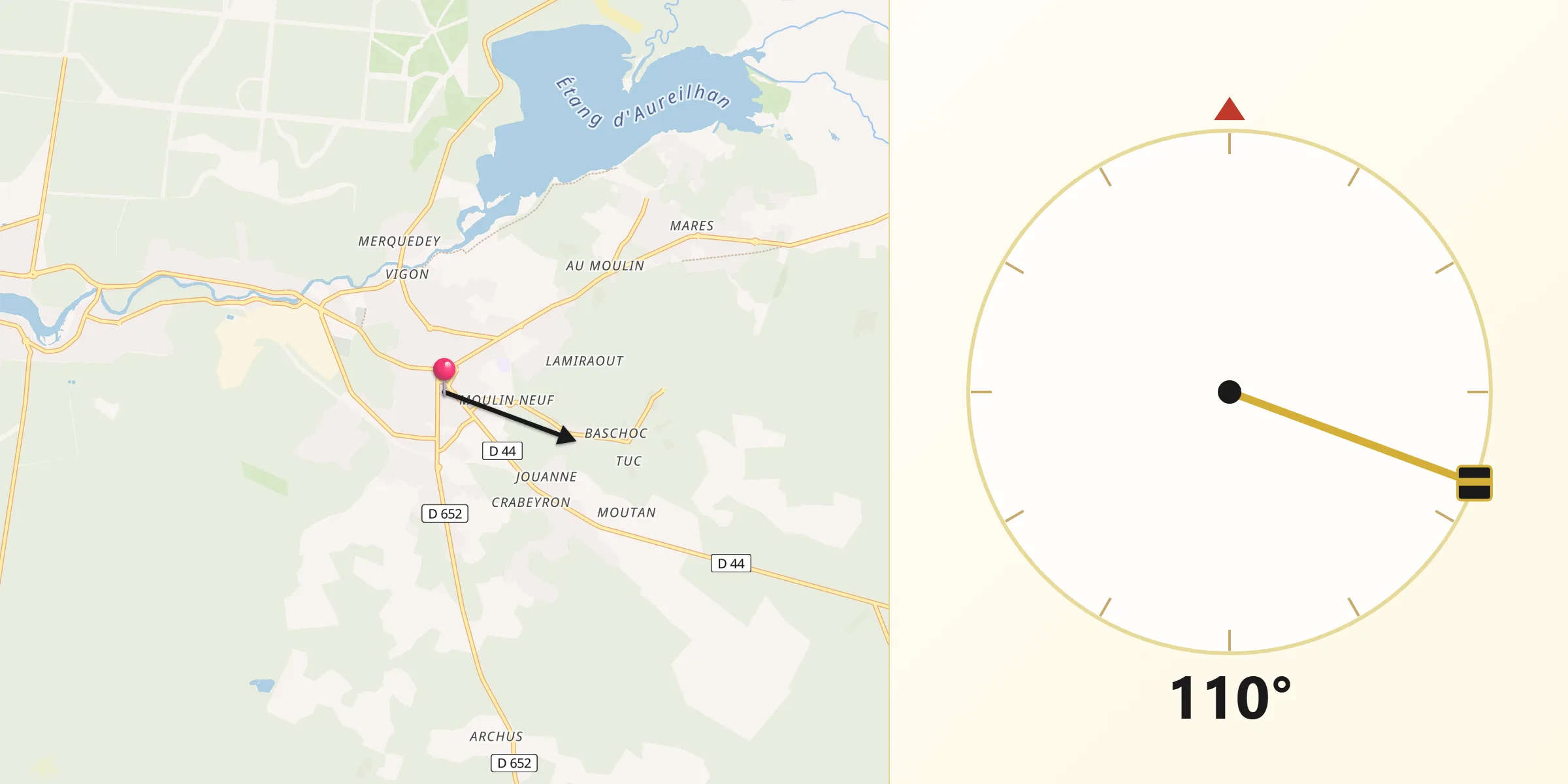 Direction vers la Qibla depuis Mimizan