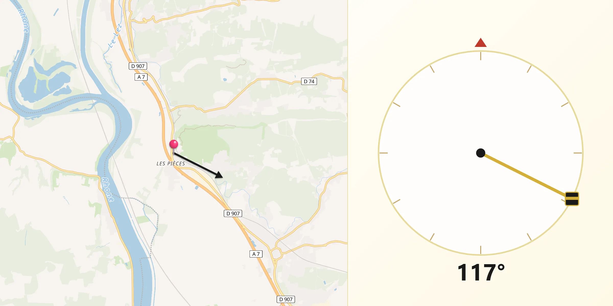 Direction vers la Qibla depuis Mornas