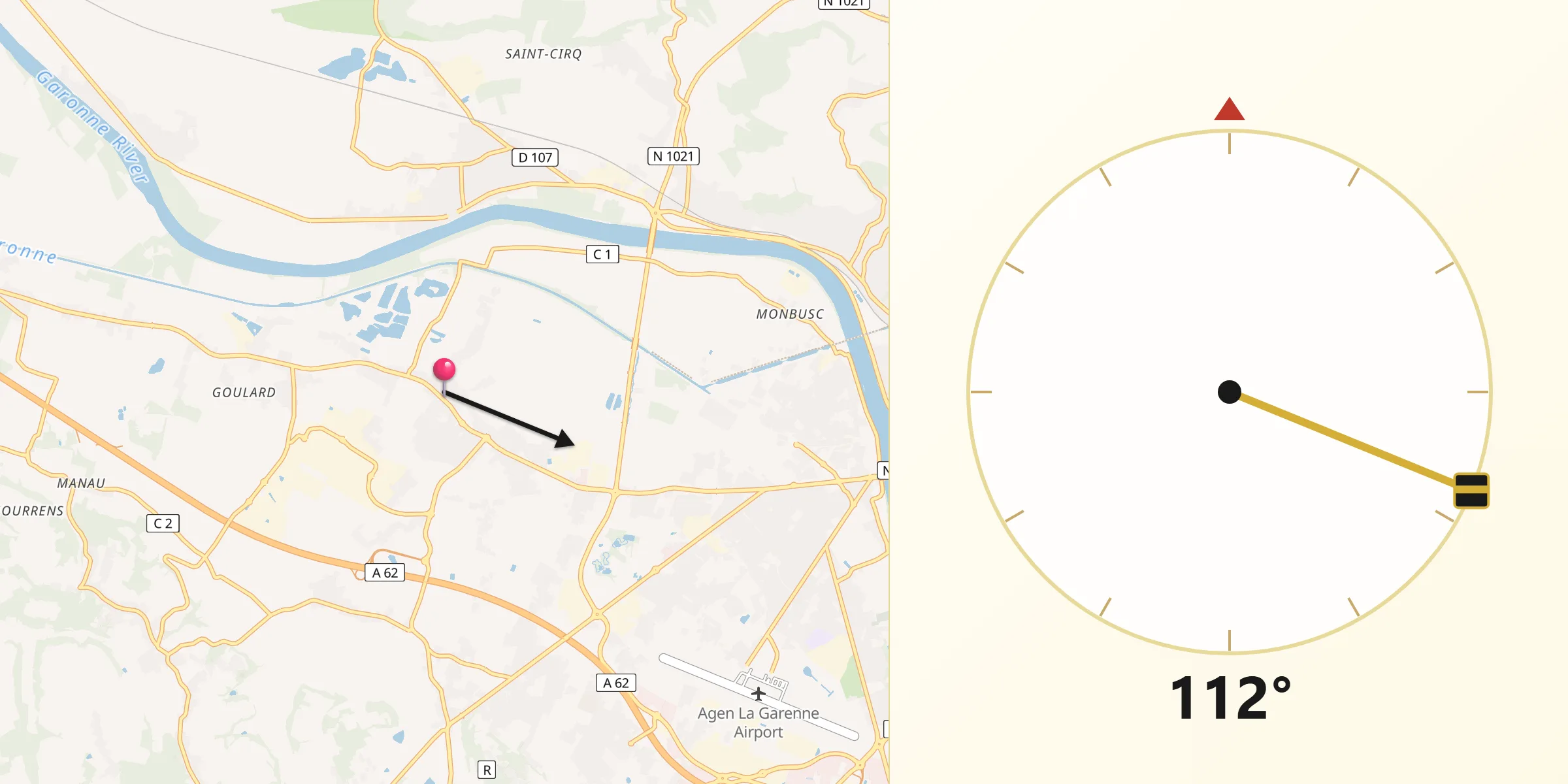 Direction vers la Qibla depuis Brax