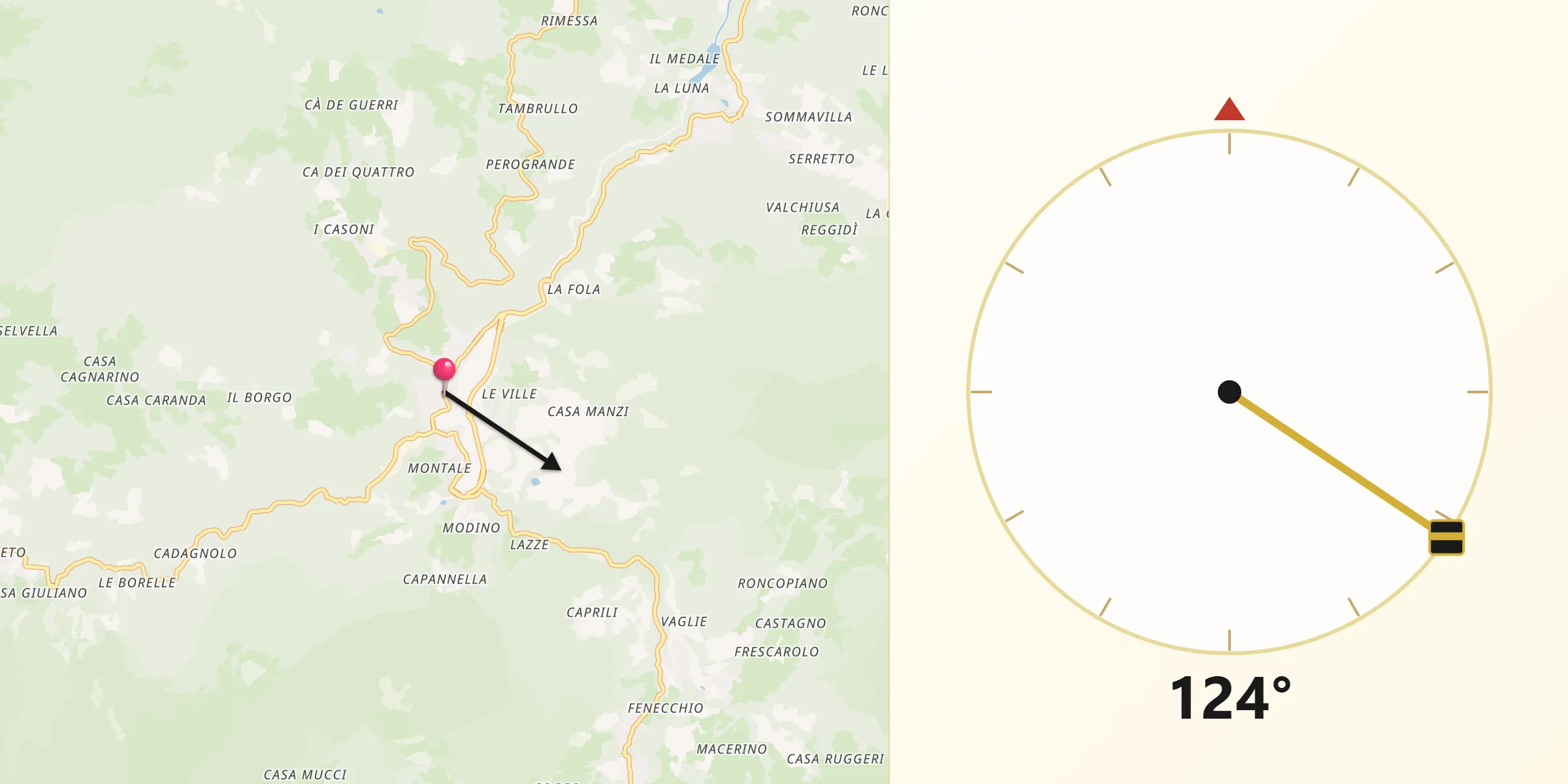 Direzione della Qibla da Pievepelago