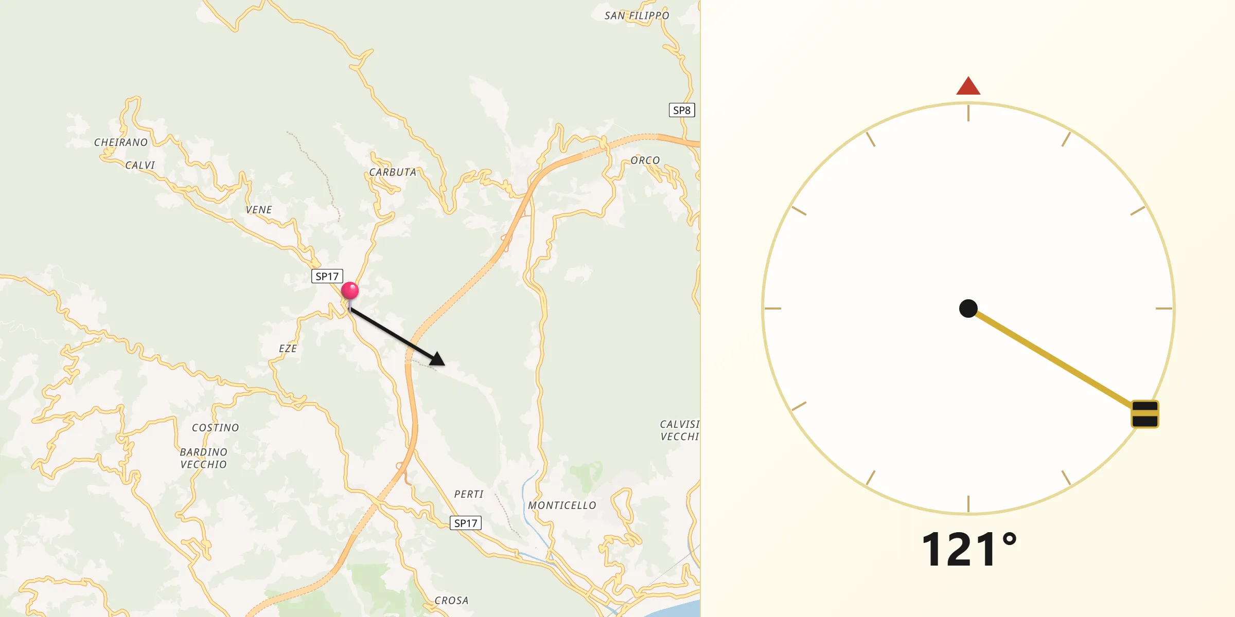 Direzione della Qibla da Calice Ligure