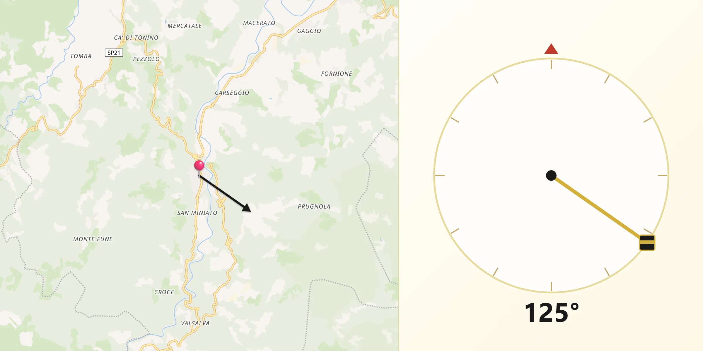 Direzione della Qibla da Castel del Rio