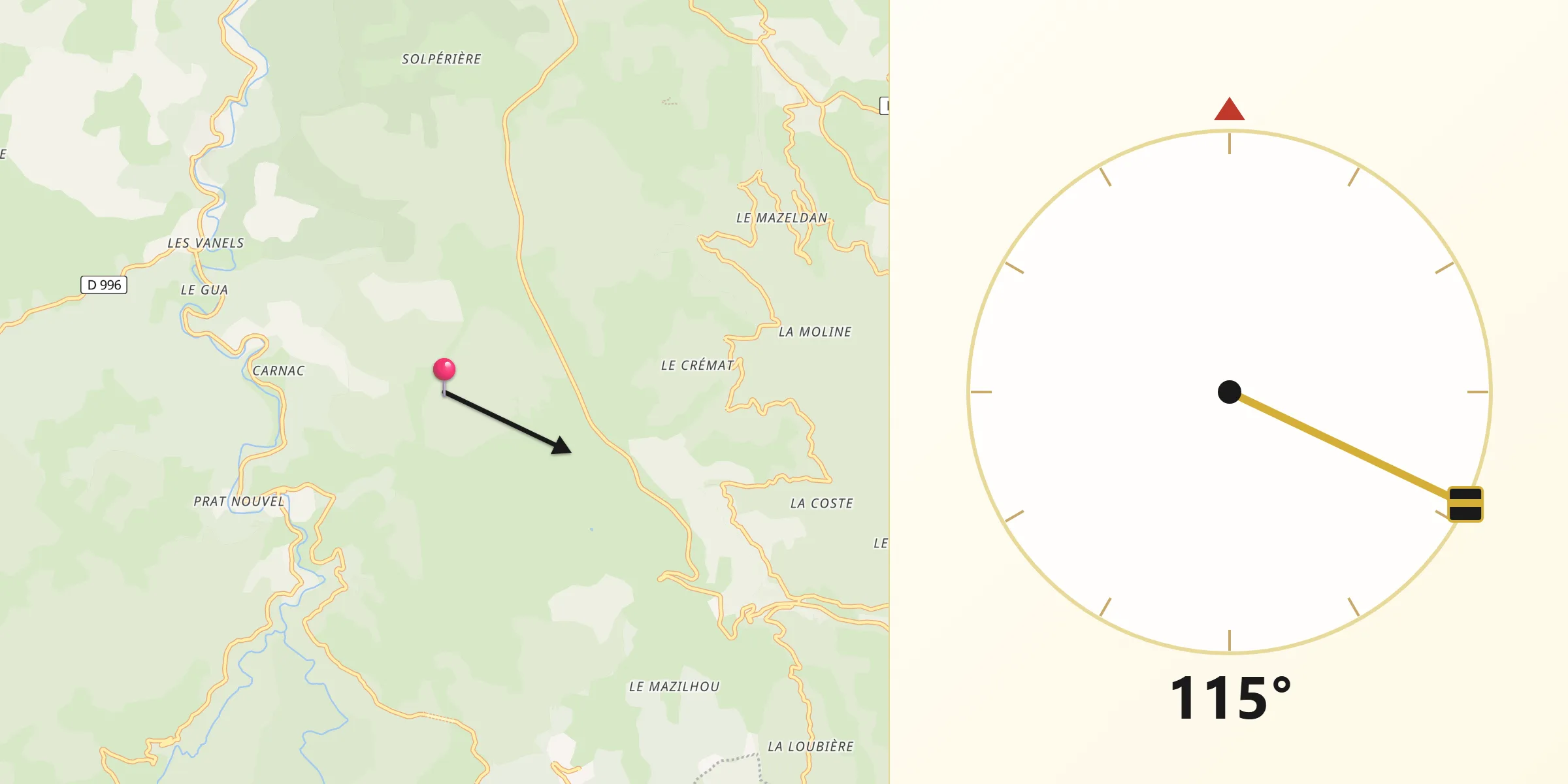 Direction vers la Qibla depuis Molezon
