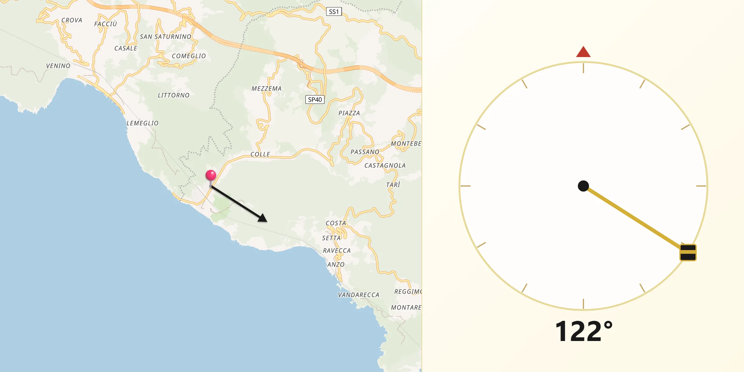 Direzione della Qibla da Deiva Marina