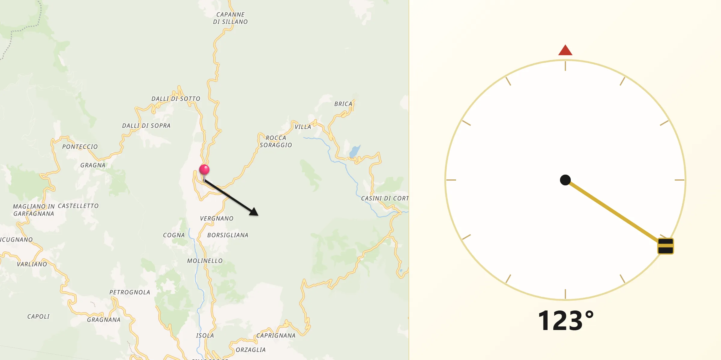 Direzione della Qibla da Sillano