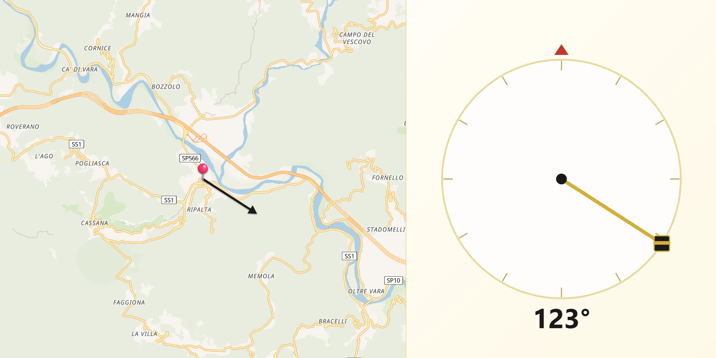Direzione della Qibla da Borghetto di Vara