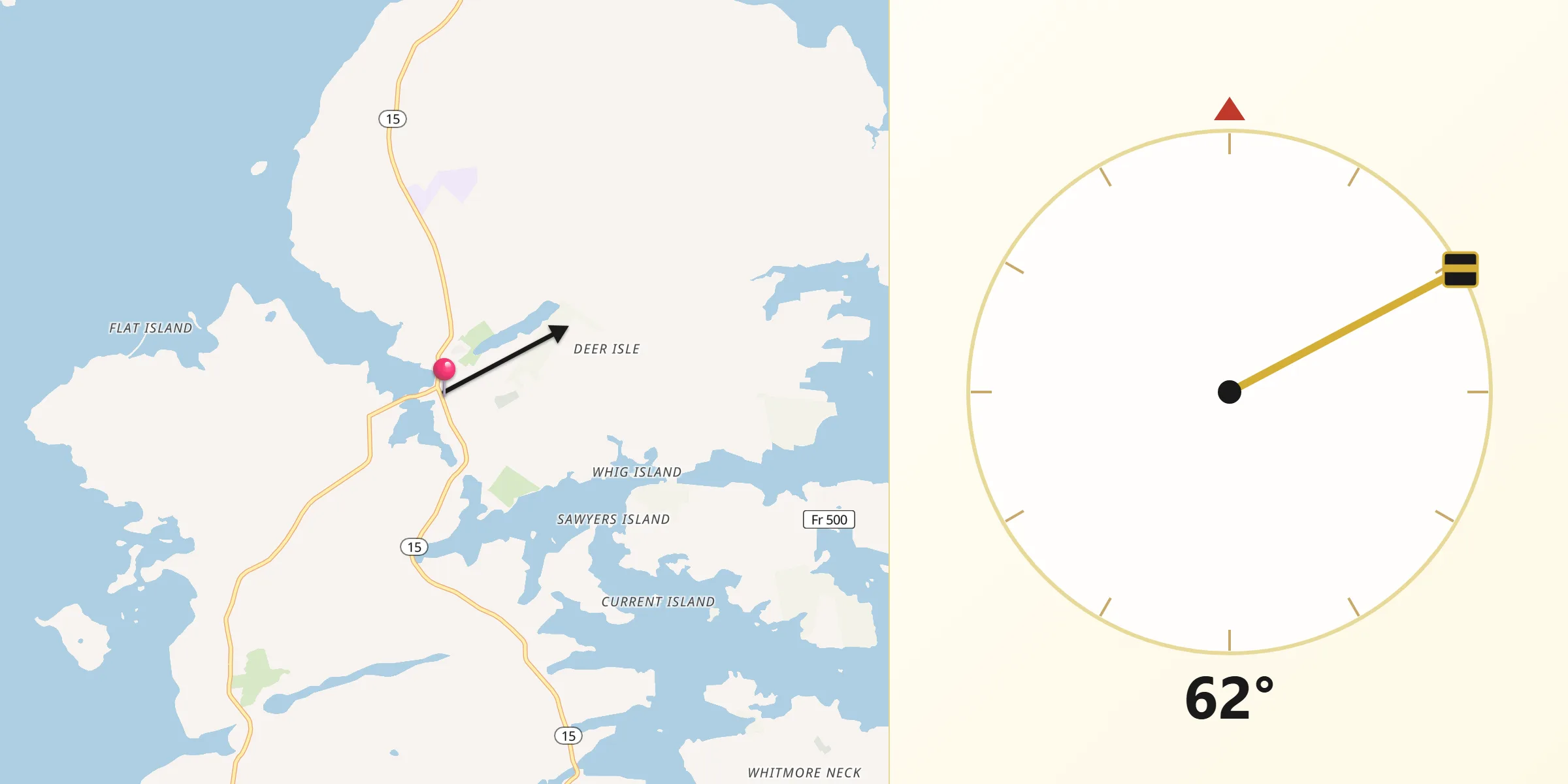 Qibla Direction from Deer Isle