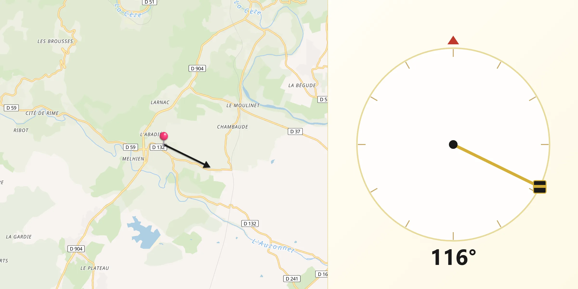 Direction vers la Qibla depuis Les Mages