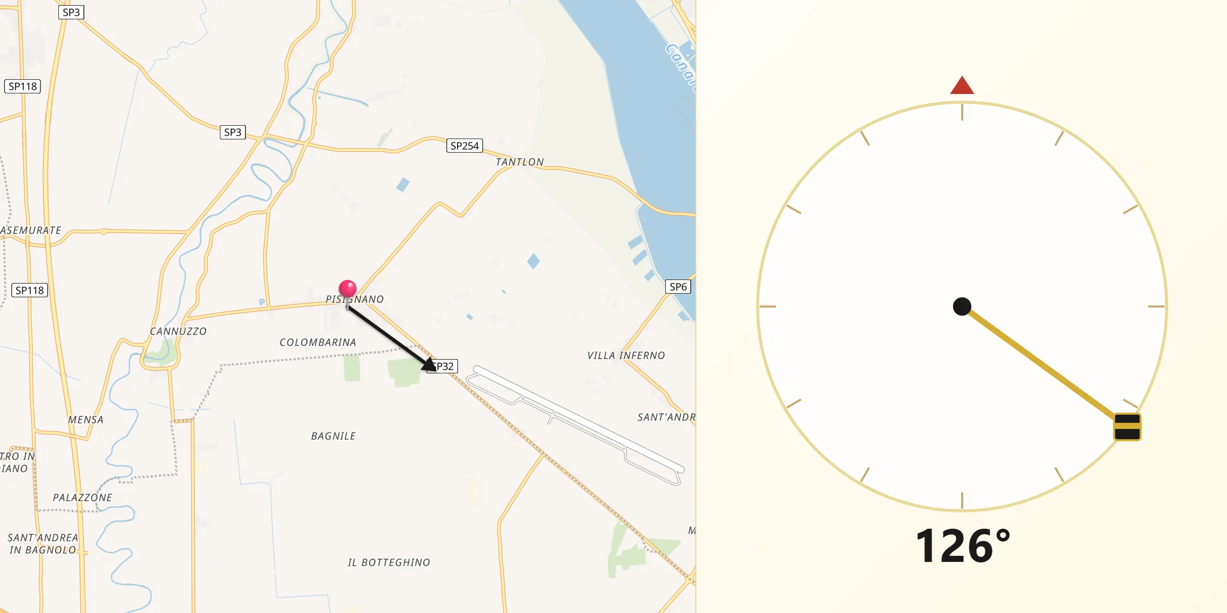 Direzione della Qibla da Pisignano