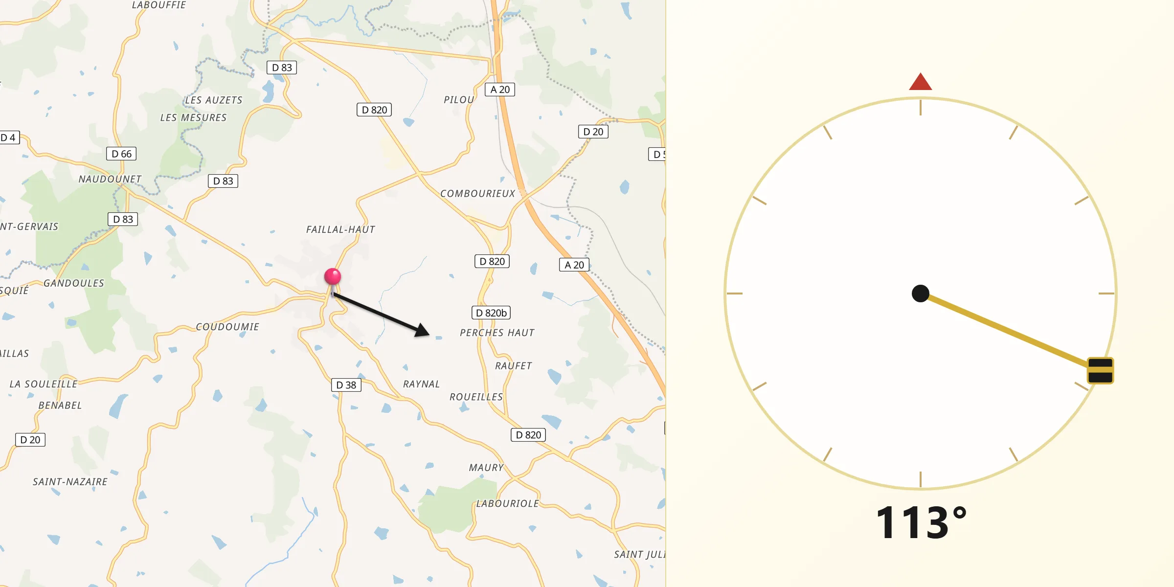 Direction vers la Qibla depuis Montpezat-de-Quercy